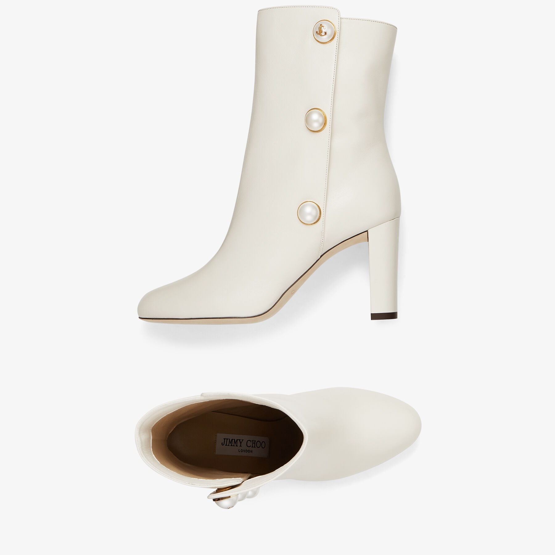 Rina 85
Latte Nappa Leather Mid-Calf Boots with Pearls - 5