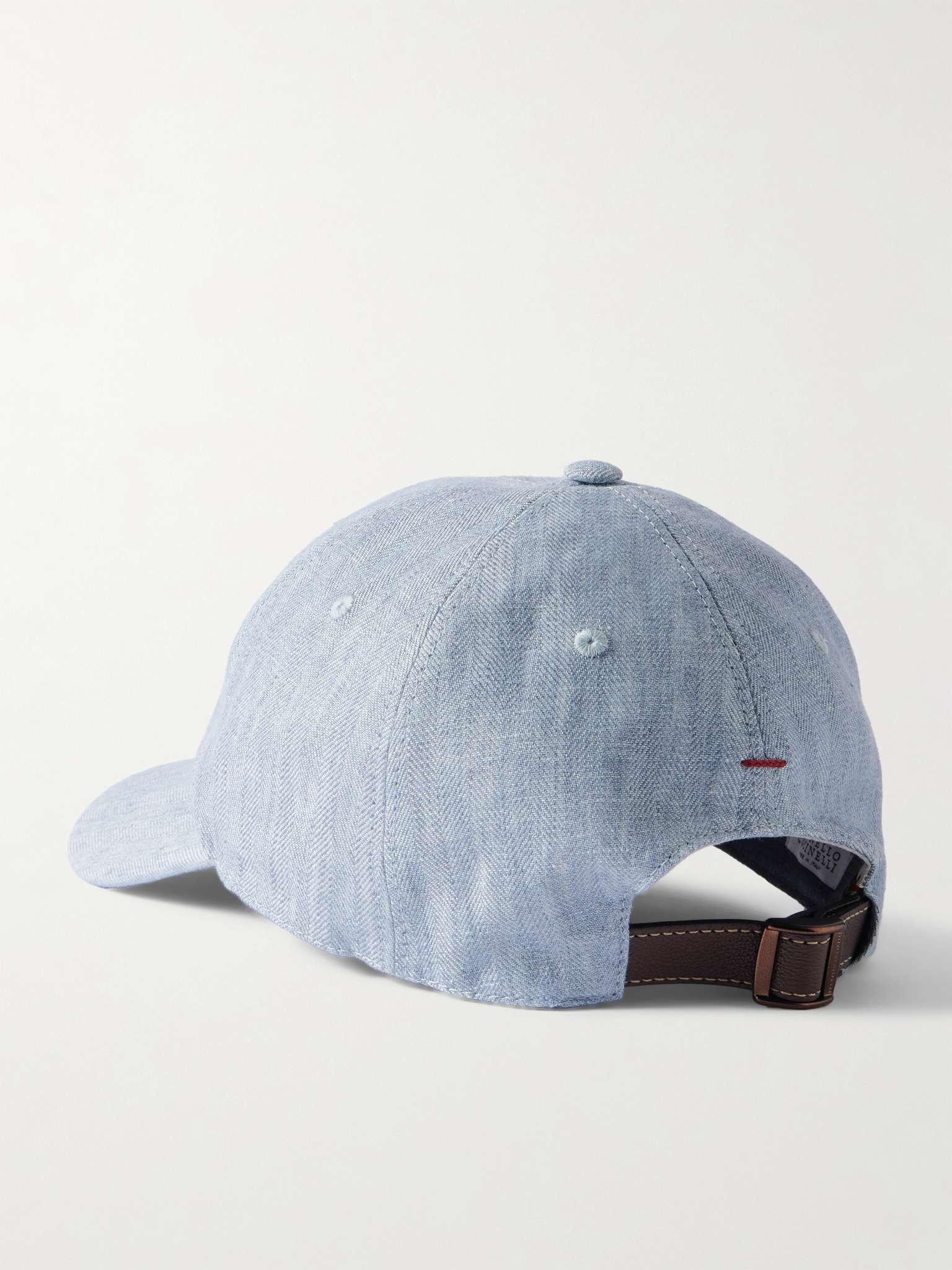 Logo-Embroidered Leather-Trimmed Herringbone Linen Baseball Cap - 3