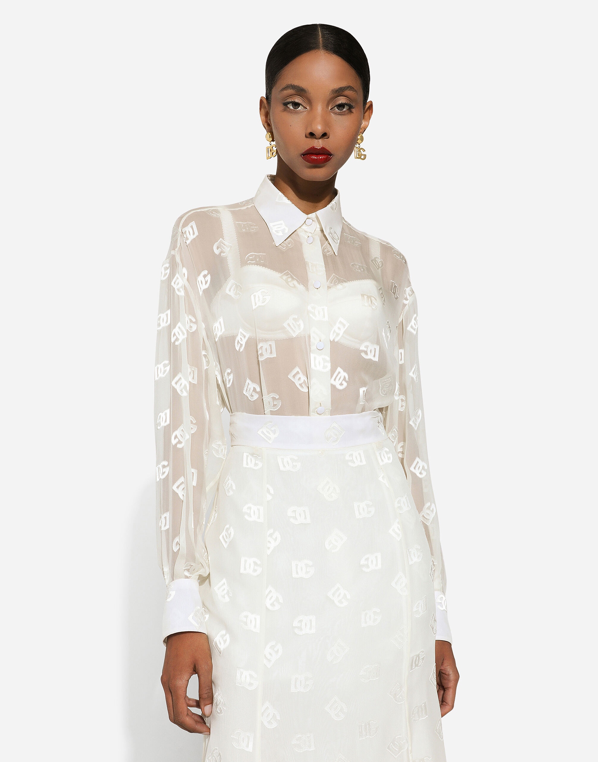 Dévoré silk shirt with DG logo - 4