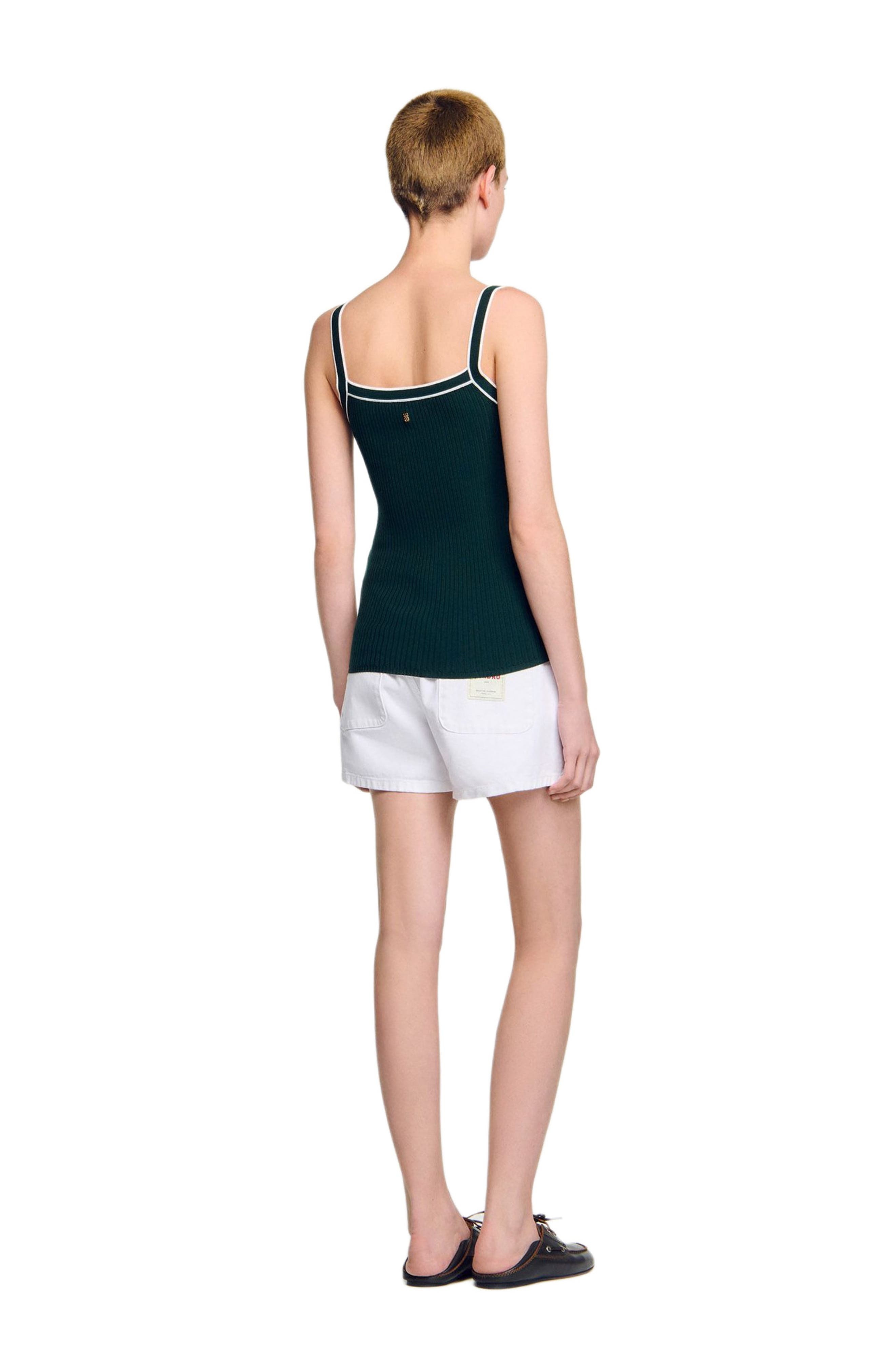 SANDRO Two-tone knit vest top in Bottle Green at Nordstrom - 2