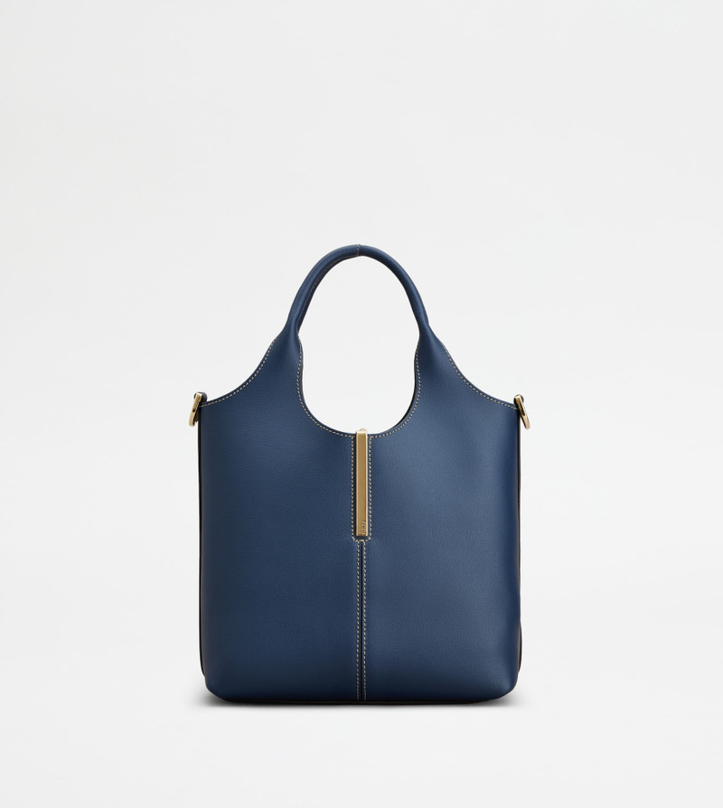 TOTE SHOPPING BAG IN LEATHER MINI - BLUE 1