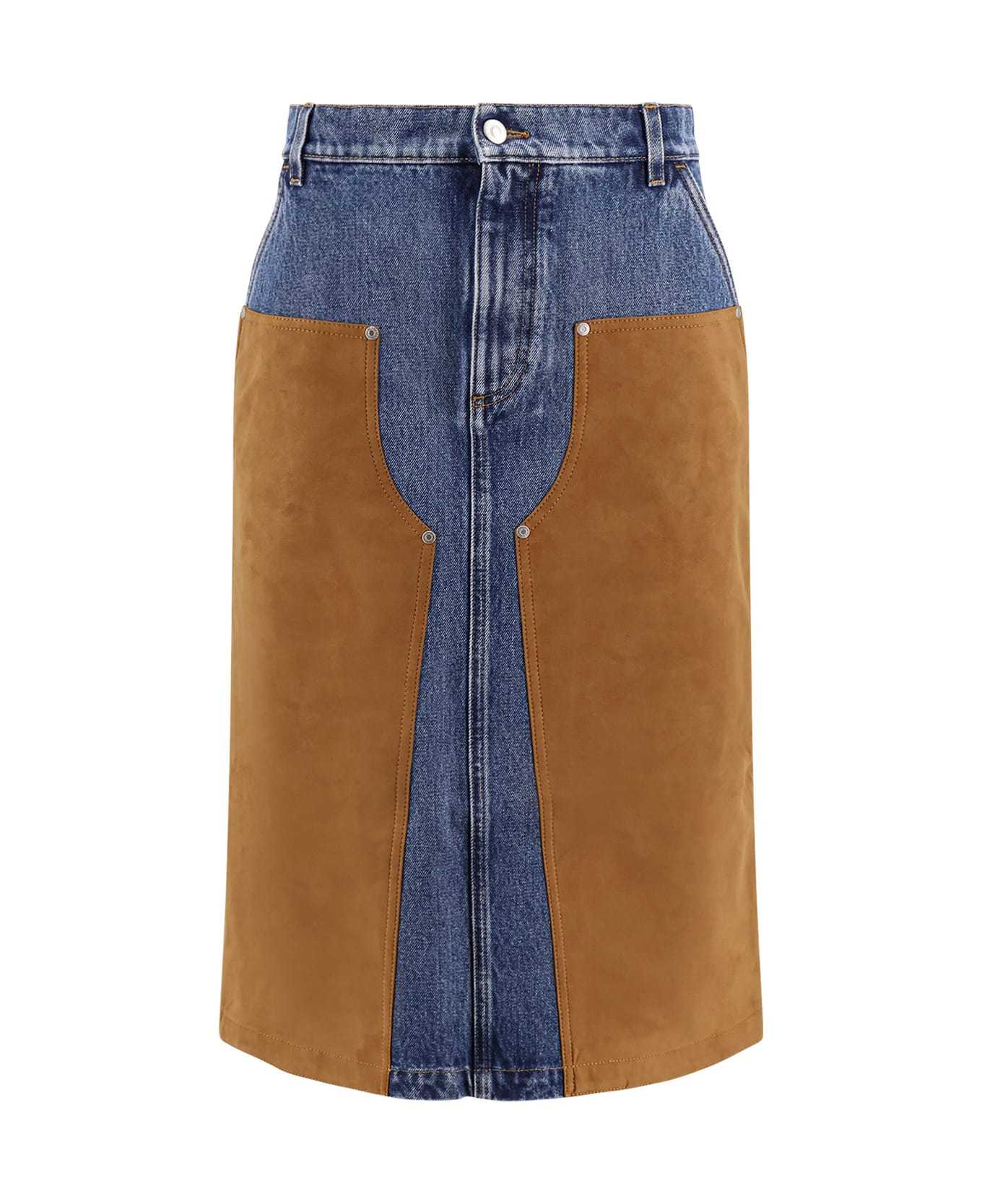Denim Skirt With Suede Inserts - 1