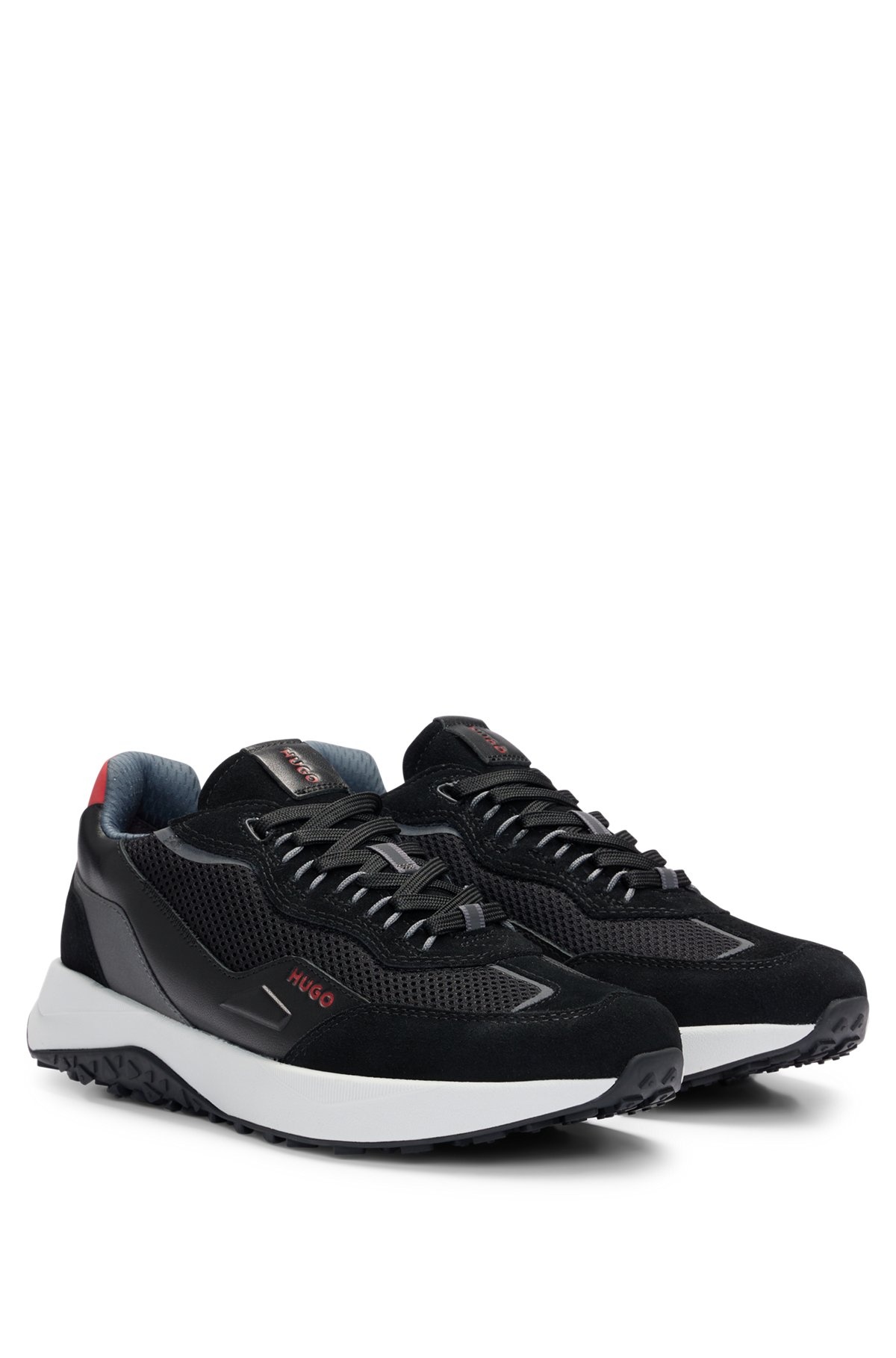 LEATHER LACE-UP TRAINERS WITH MESH TRIMS - 2