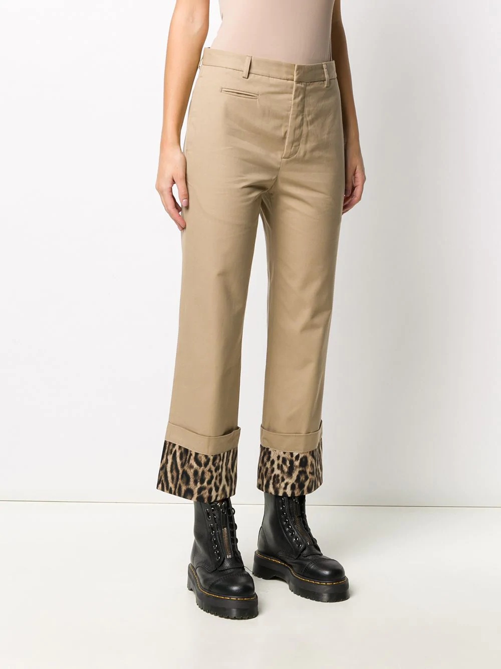 leopard print turn-up cuff trousers - 3