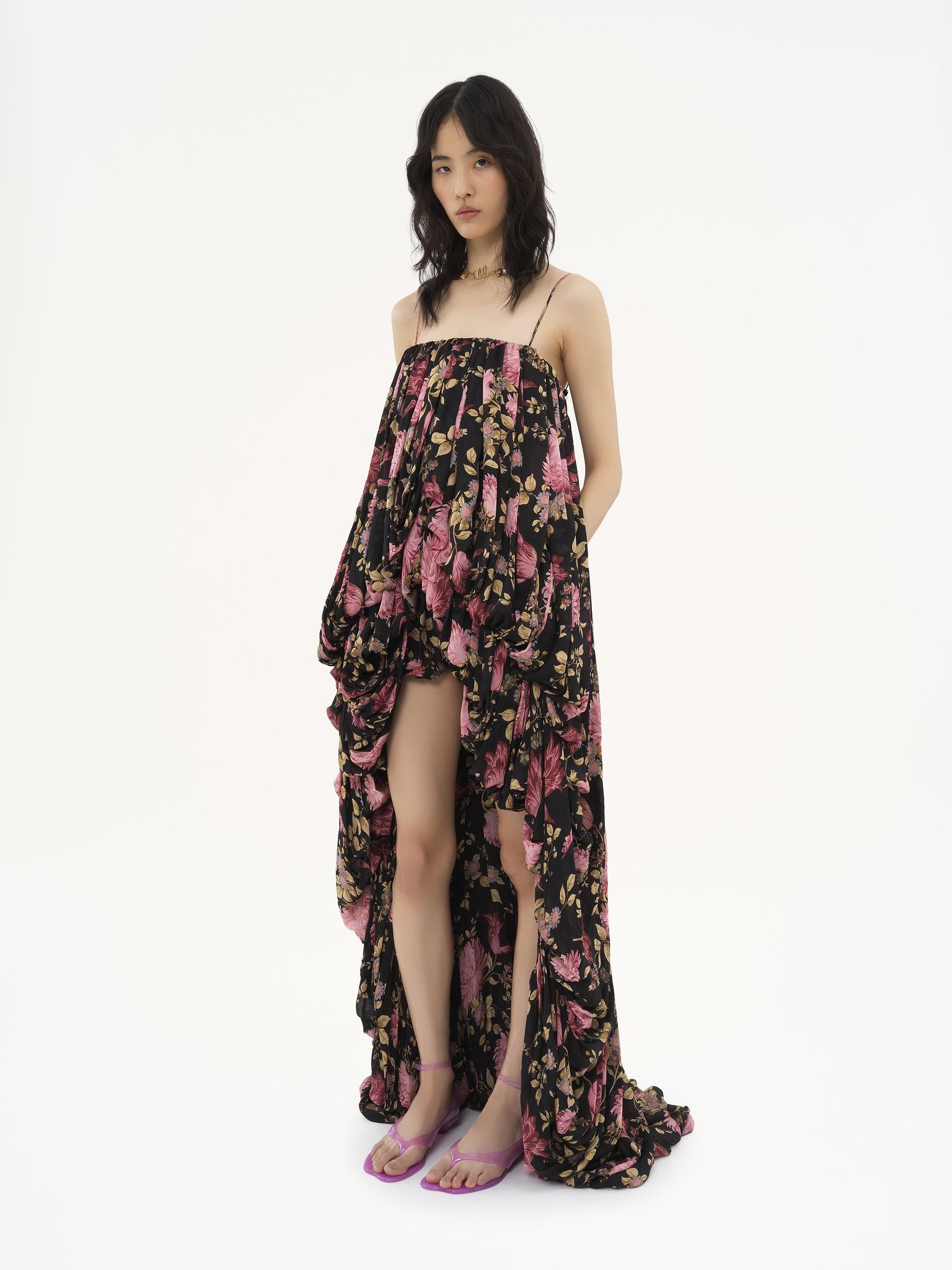 HIGH-LOW SLEEVELESS JUMPSUIT IN SILK CHARMEUSE - 4