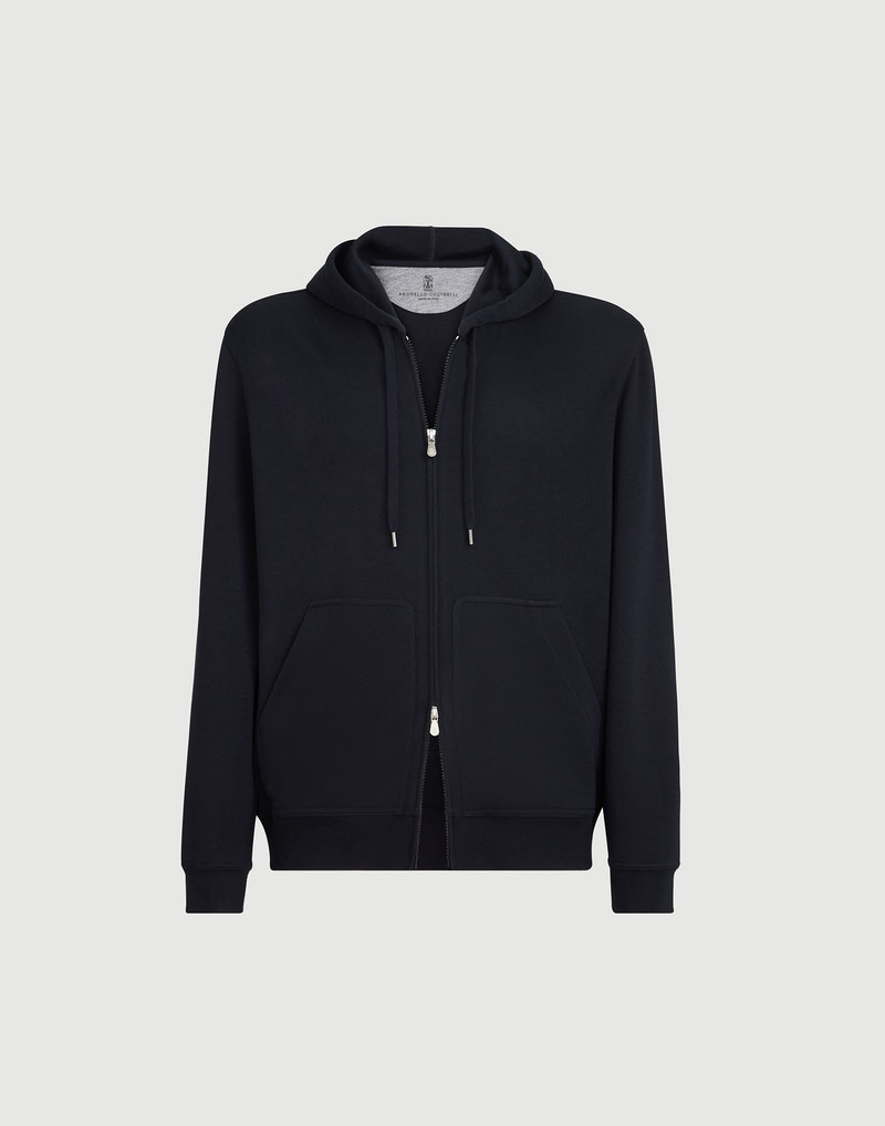 Cashmere and silk French terry hooded sweatshirt with zipper 1