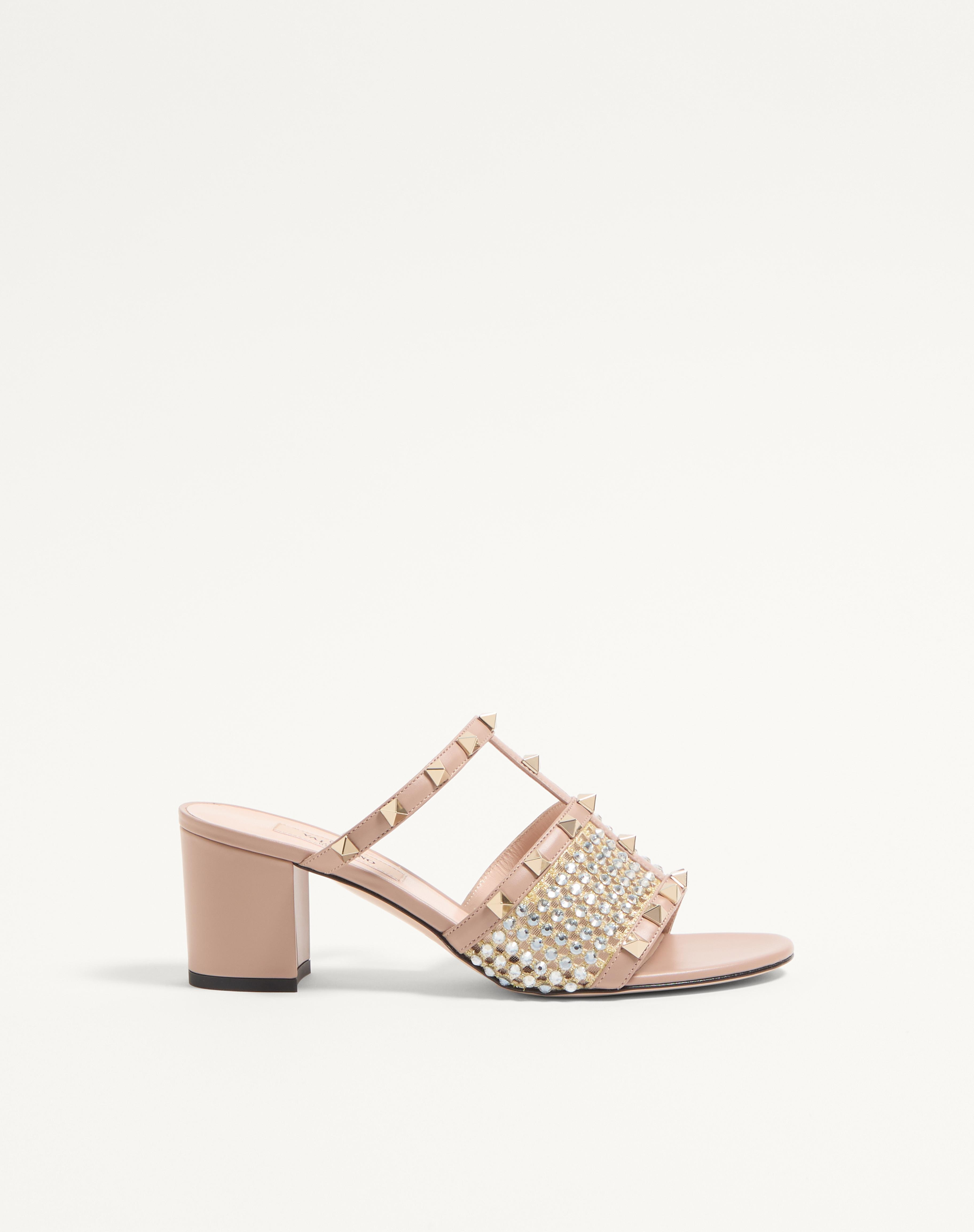 ROCKSTUD CALFSKIN SLIDE SANDAL WITH STRASS EMBROIDERY 60MM - 1