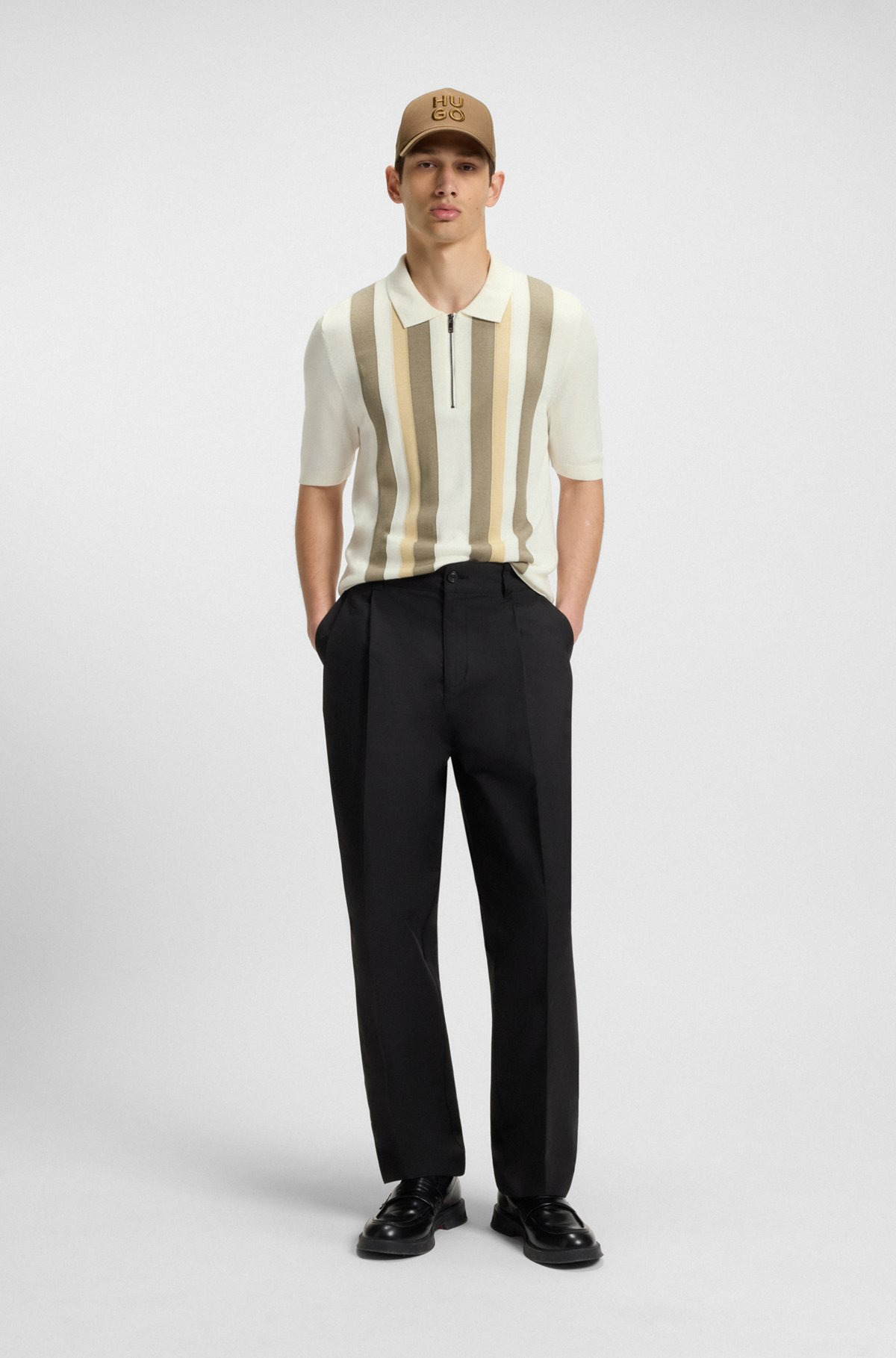 ZIP-NECK POLO SWEATER WITH VERTICAL STRIPES - 4