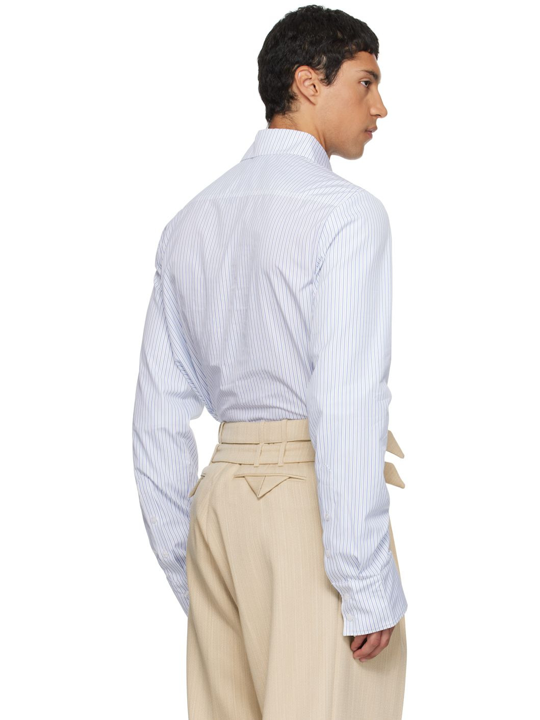 White & Blue Double Sleeves Shirt - 3