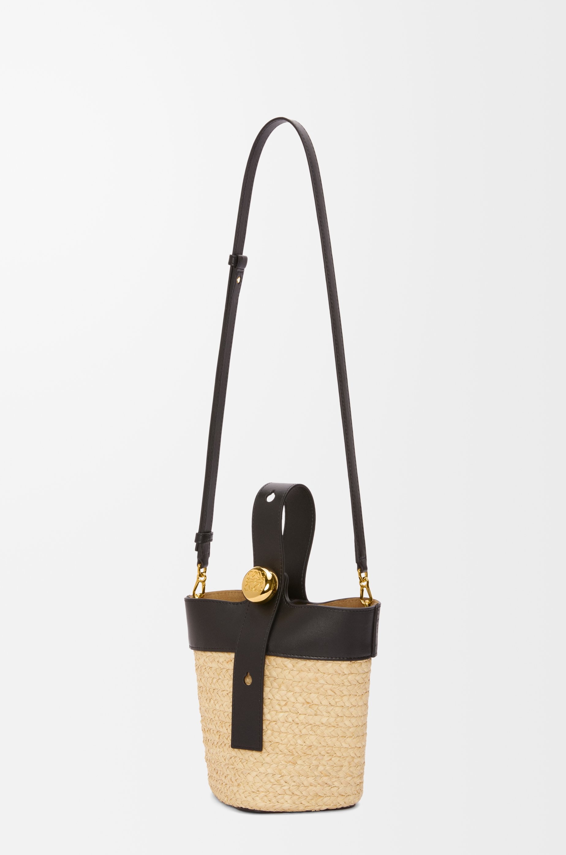 Mini Pebble Bucket bag in raffia and calfskin - 6