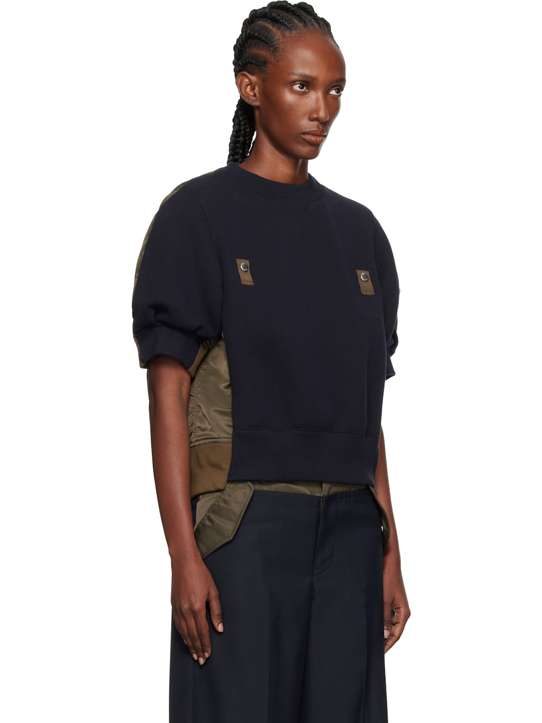 Navy & Khaki Sponge x Nylon Twill Sweatshirt - 2