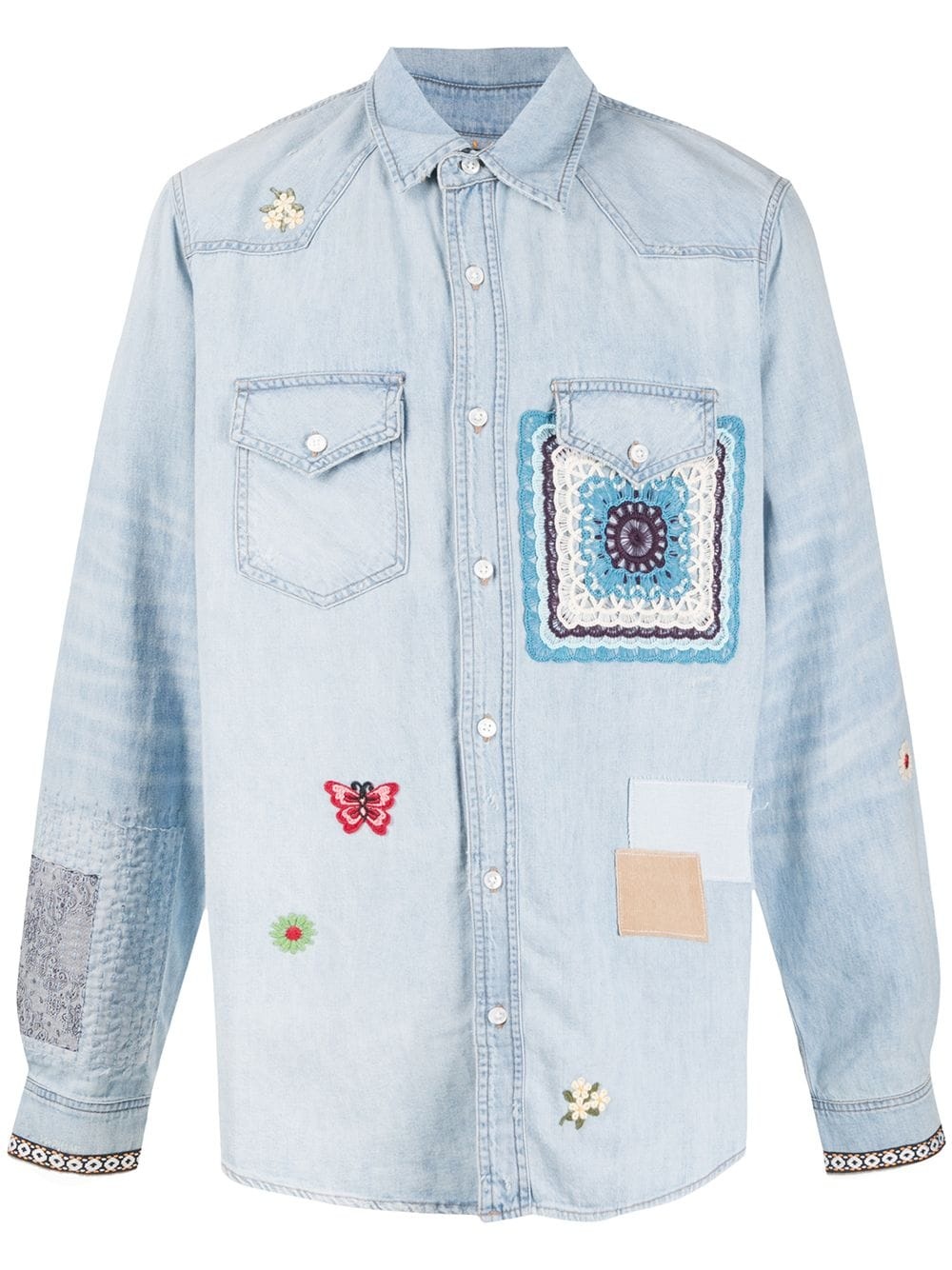 embroidered patchwork denim shirt - 1