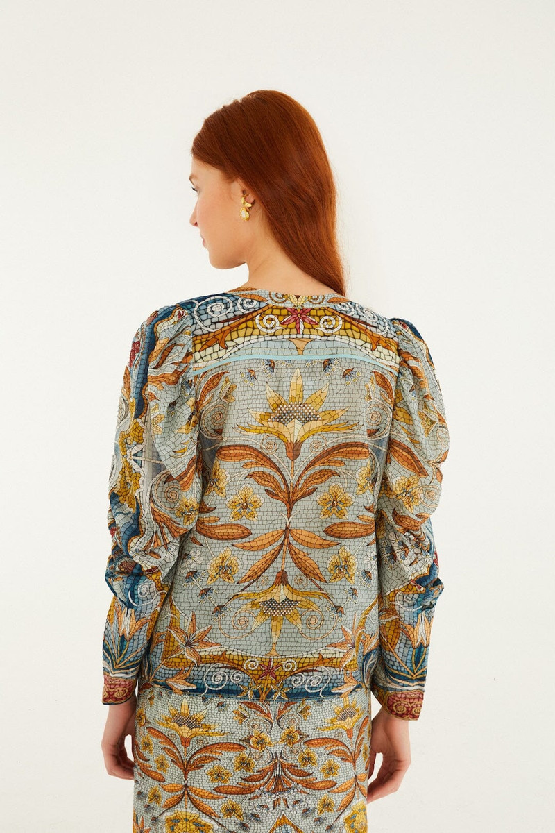 Blue Mosaic Garden Long Sleeve Blouse 3