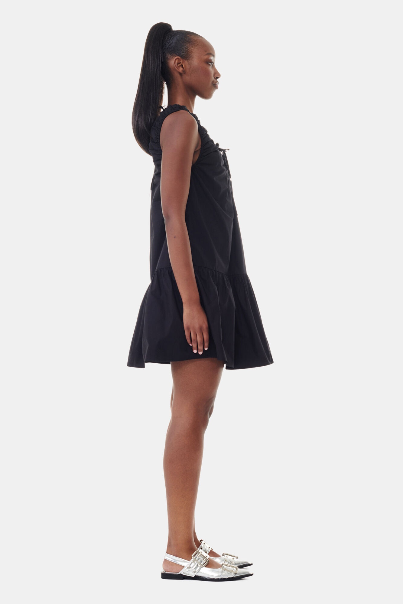 BLACK COTTON POPLIN MINI DRESS - 4
