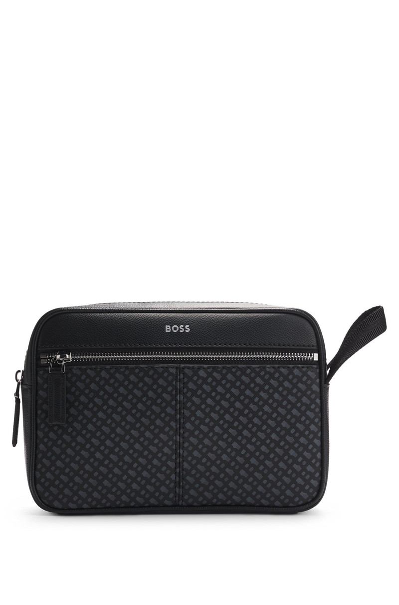 BOSS FAUX-LEATHER WASHBAG WITH MONOGRAM-PRINT FRONT POCKET outlook