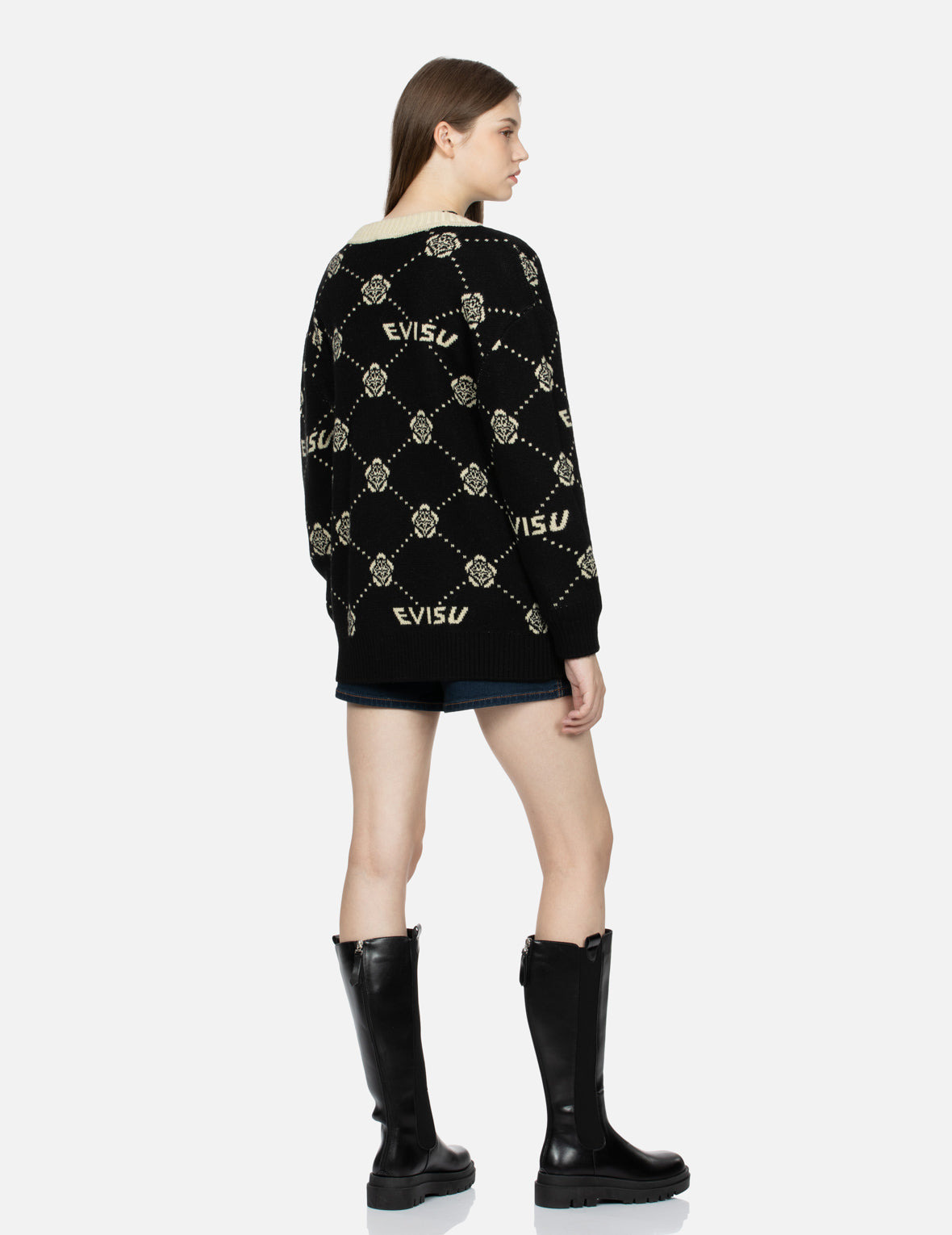KAMON AND LOGO JACQUARD LOOSE FIT CARDIGAN - 4