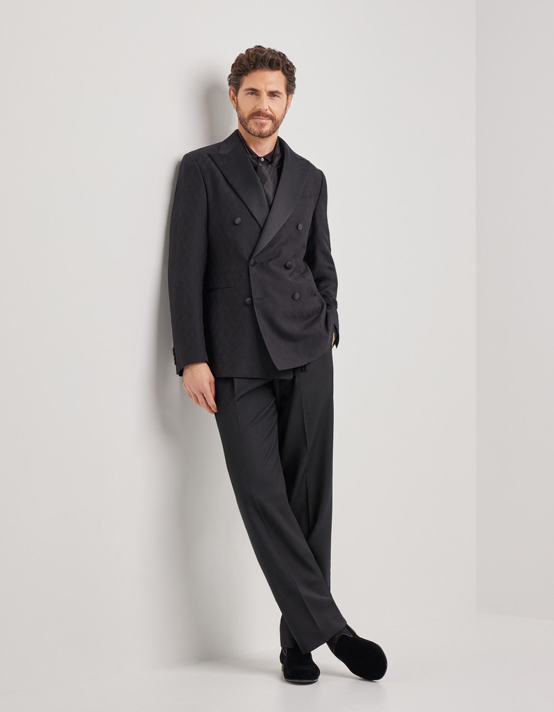 LIGHT BLUE AND BLUE SILK AND CASHMERE REGULAR-FIT OVERCHECK JACKET 44