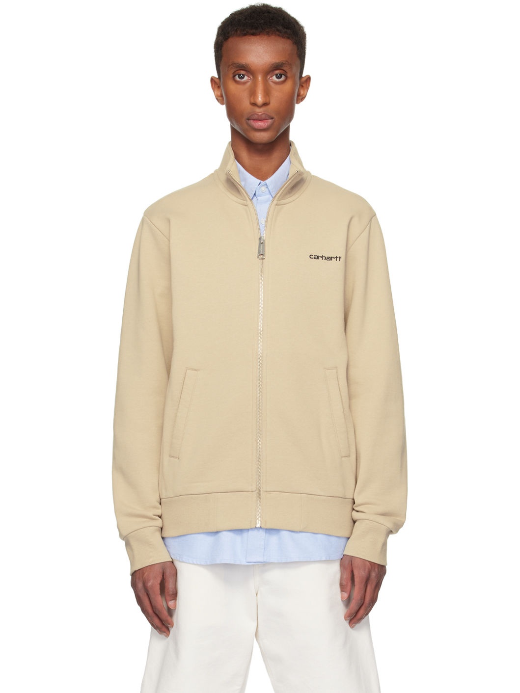 Beige Script Embroidery Jacket - 1