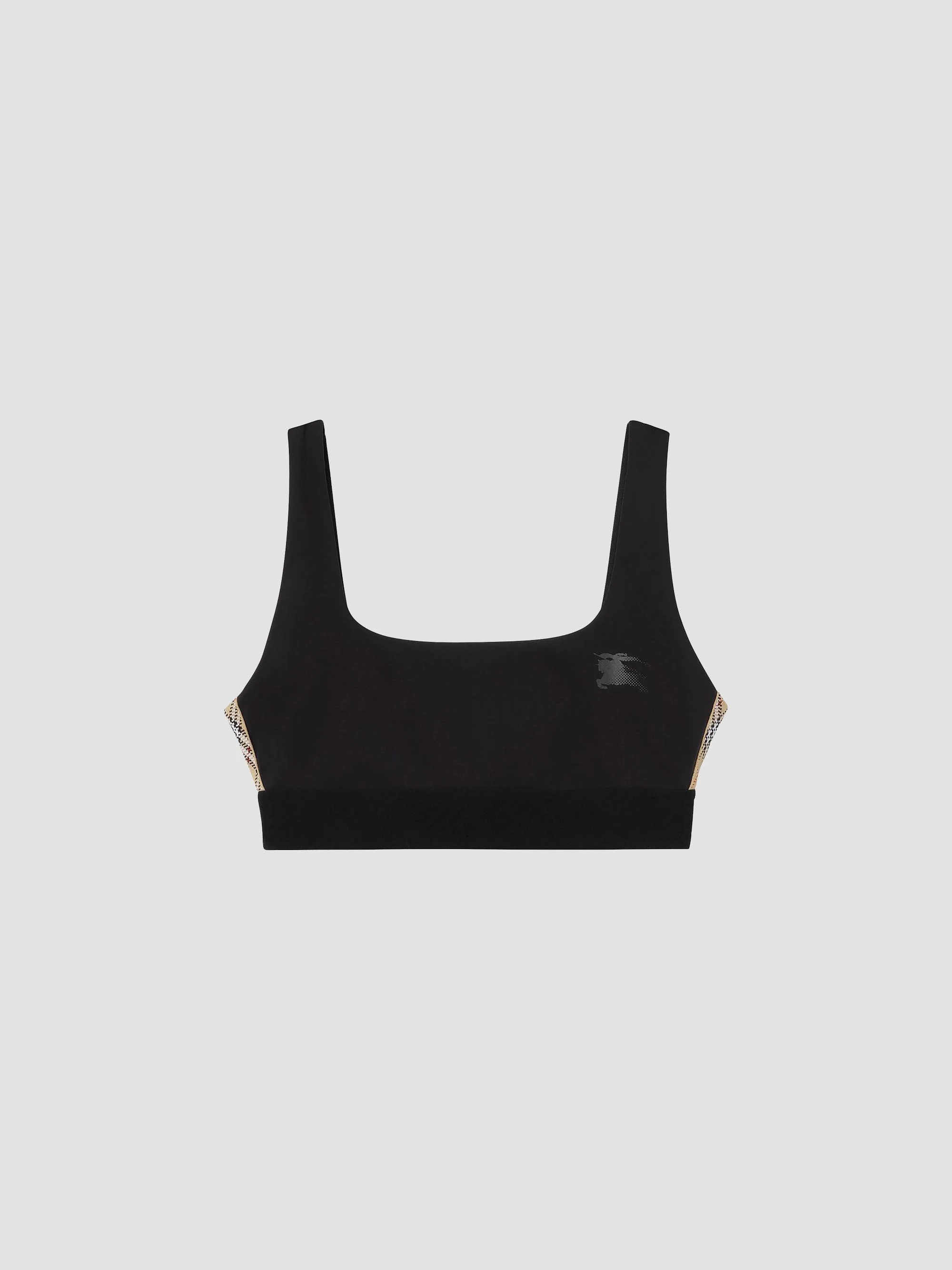 Women's Alana Stretch Nylon Check Trim Bra Top - Black - 1
