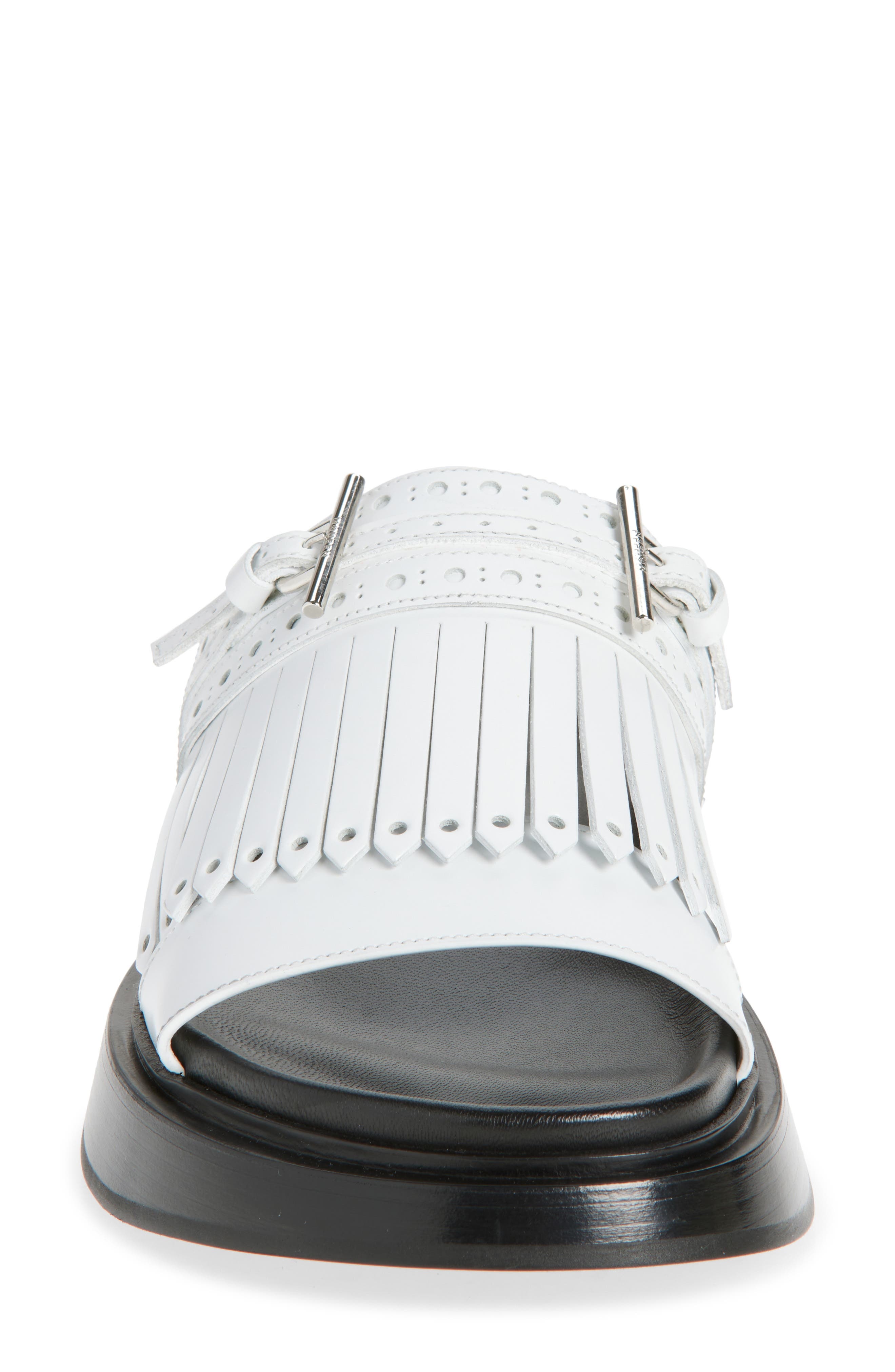 McQueen Kiltie Fringe Slide Sandal in White/Silver at Nordstrom - 4