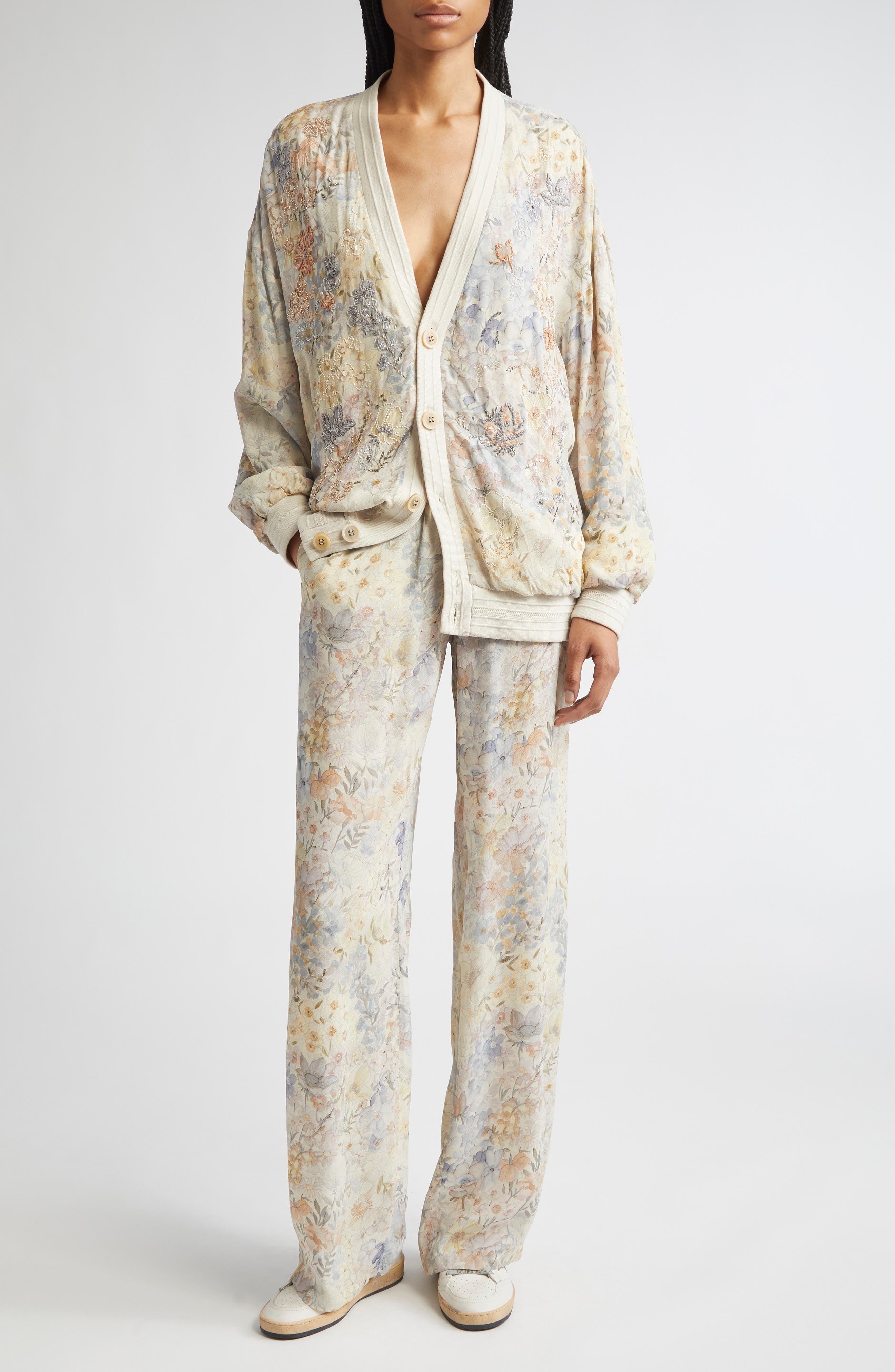 Golden Goose Journey Floral Wide Leg Pants in Pastel Flowers at Nordstrom - 2