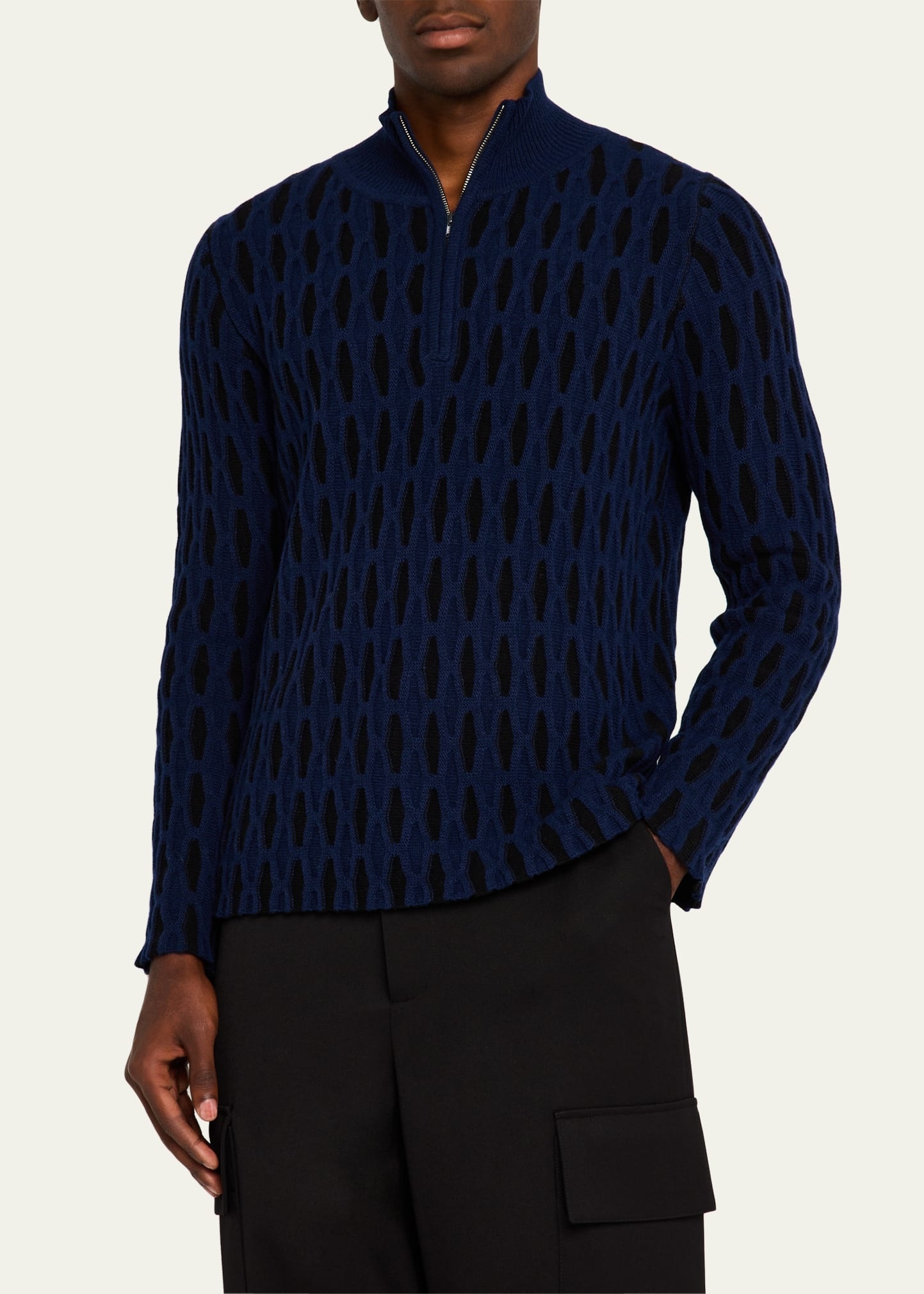 Men's Diamond Jacquard Quarter-Zip Sweater - 4