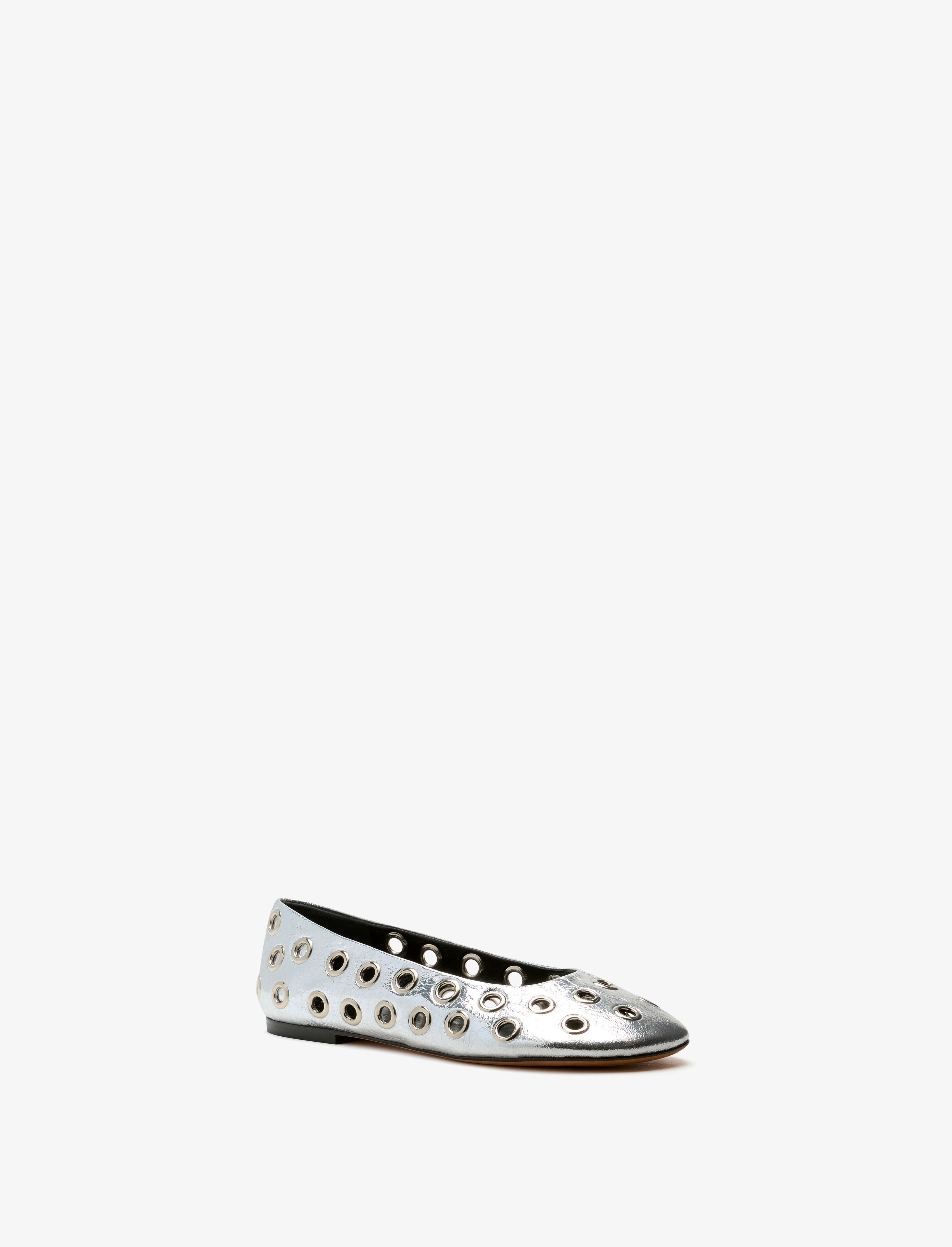 Glove Grommet Flats in Crinkled Metallic - 2