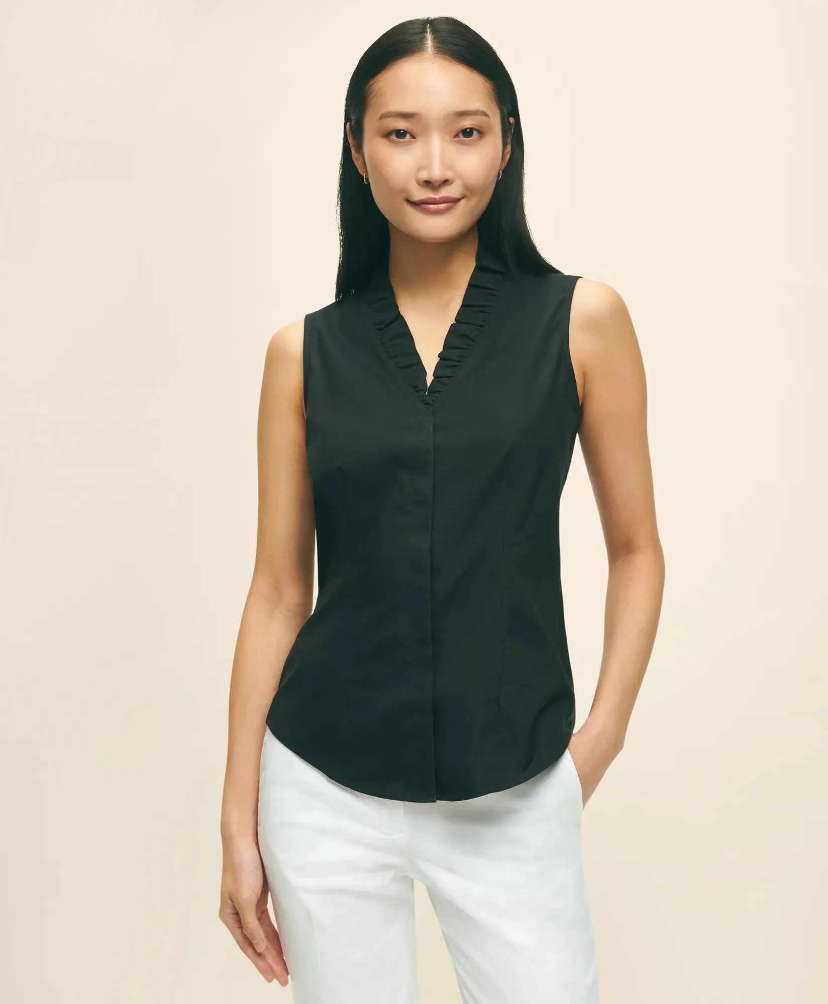 Fitted Non-Iron Stretch Supima® Cotton Ruffle Shirt - 1