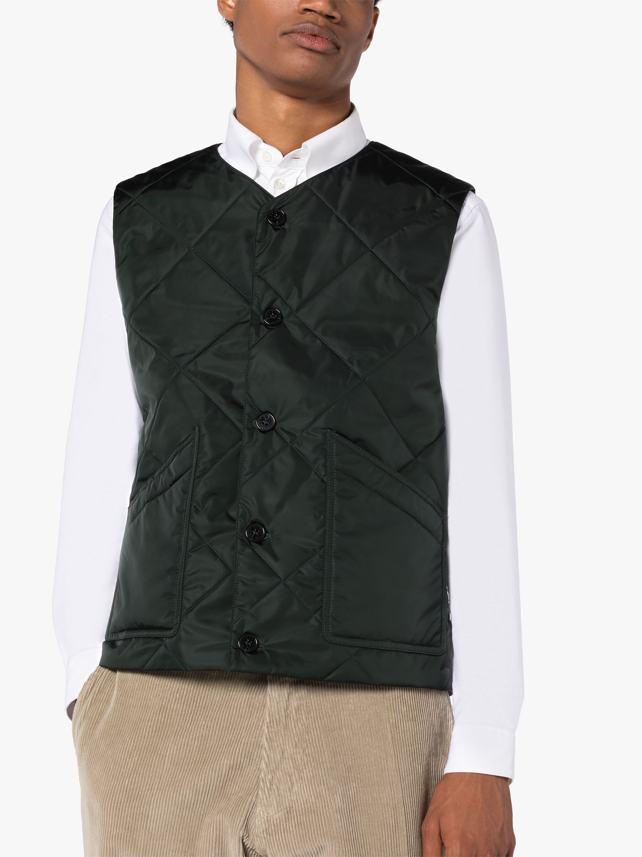 NEW HIG BOTTLE GREEN NYLON QUILTED LINER VEST - 2