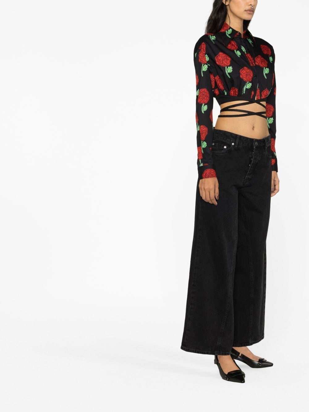 floral-print cropped blouse - 3