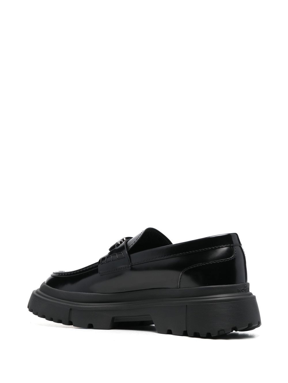 logo-plaque leather loafers - 3