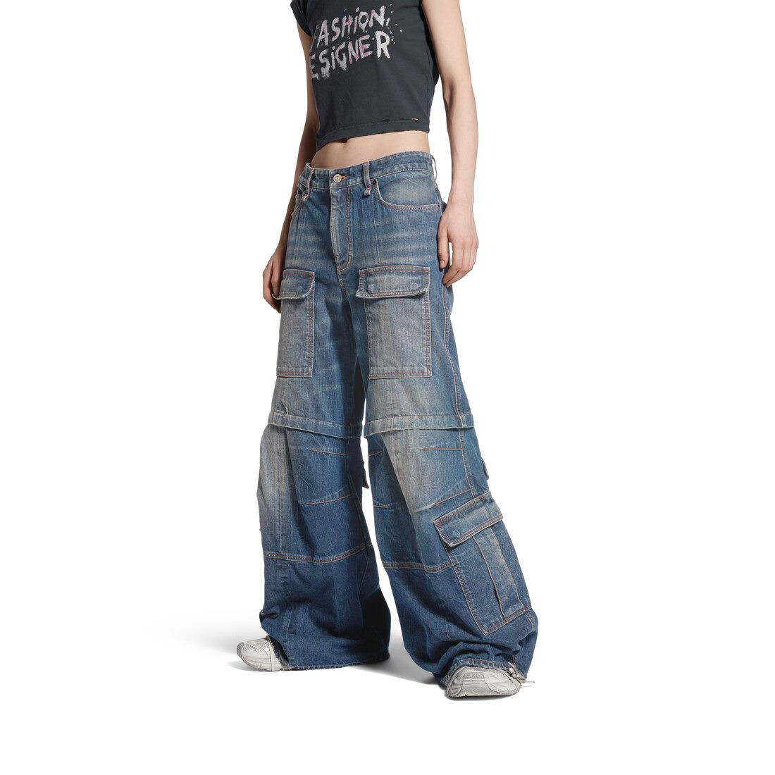 Women's Flared Cargo Pants in Dark Blue - 5