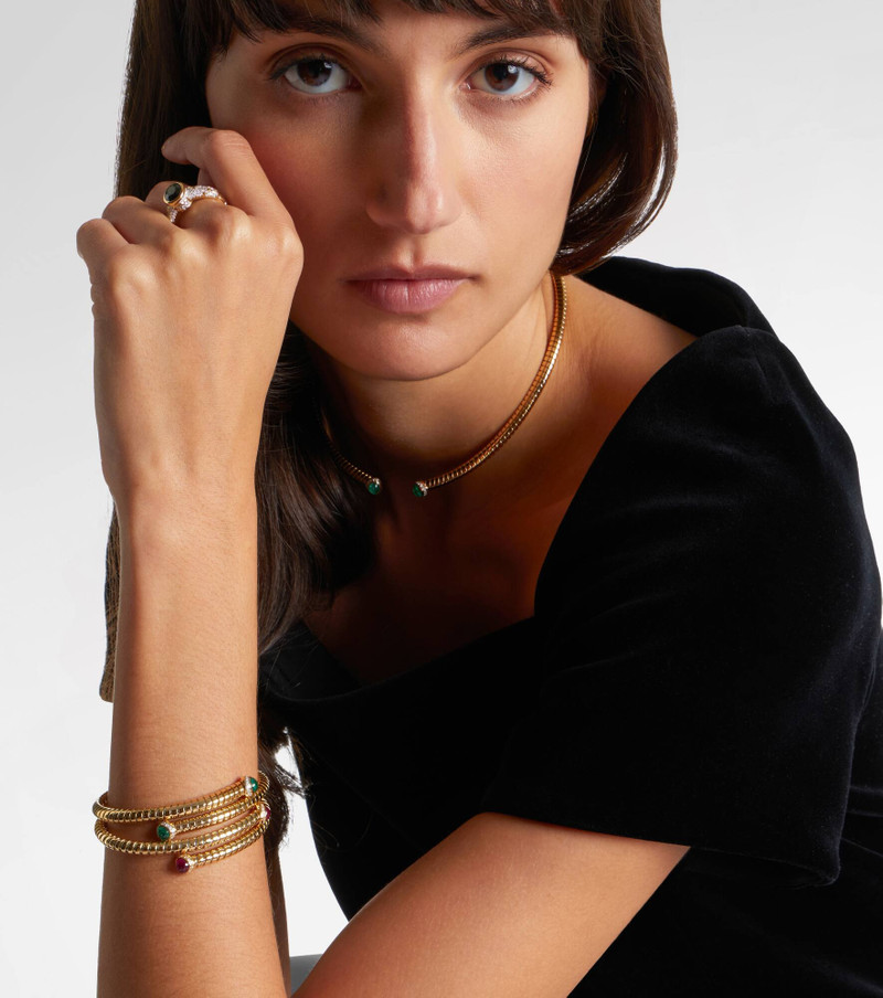 Marina B 18kt yellow gold bangle with emeralds and diamonds outlook