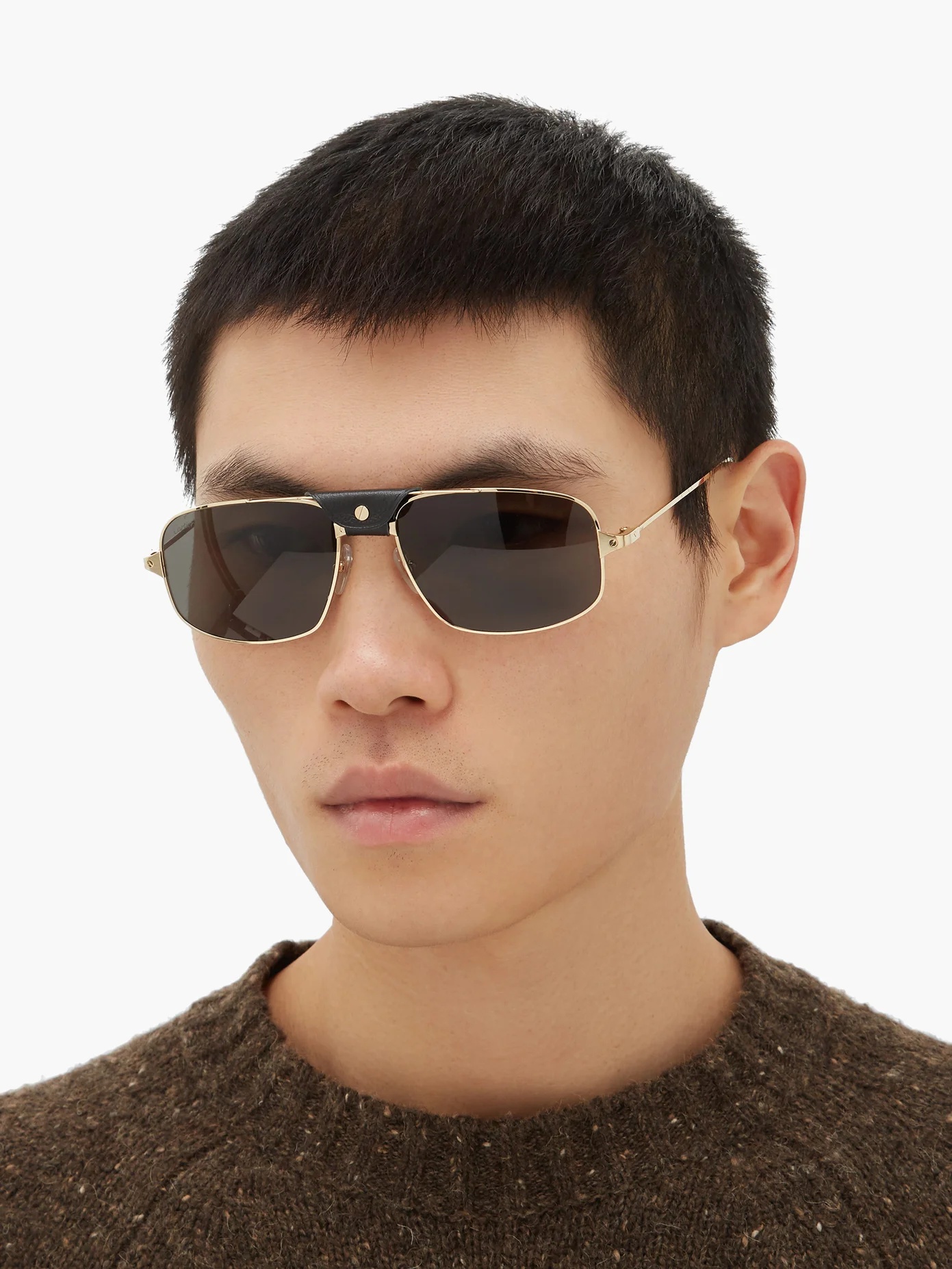 Leather-patch aviator metal sunglasses - 2