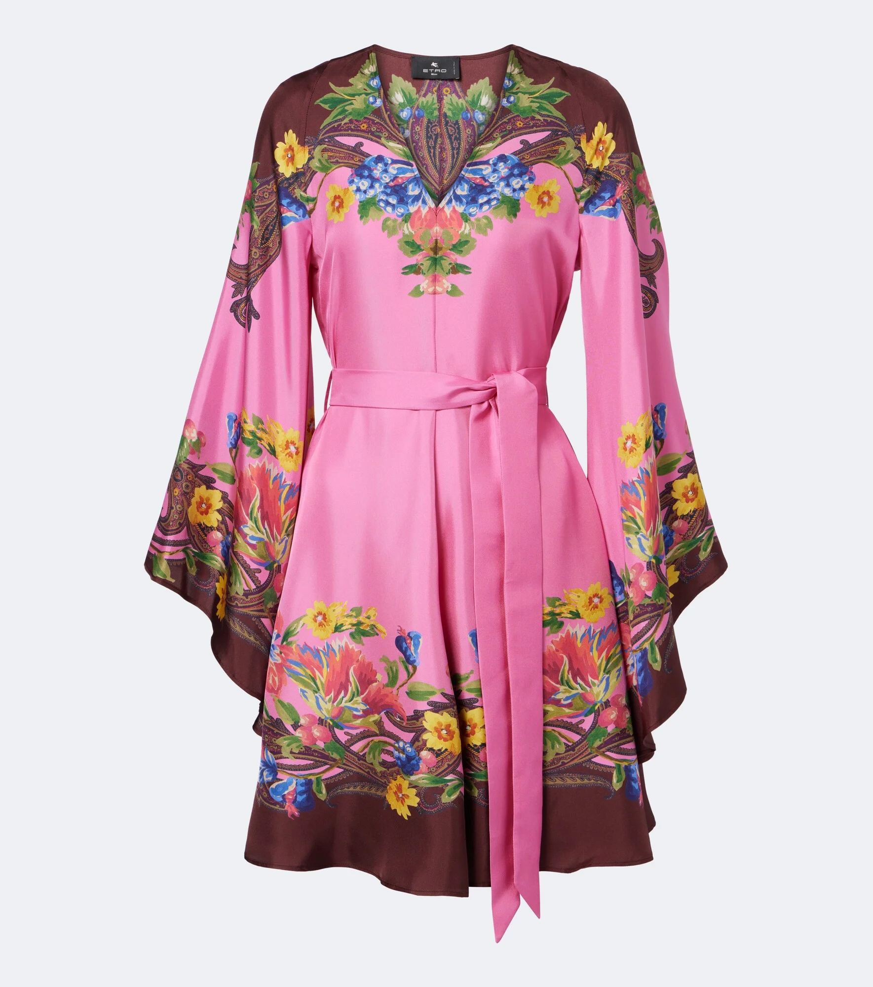 Belted floral silk satin minidress - 1