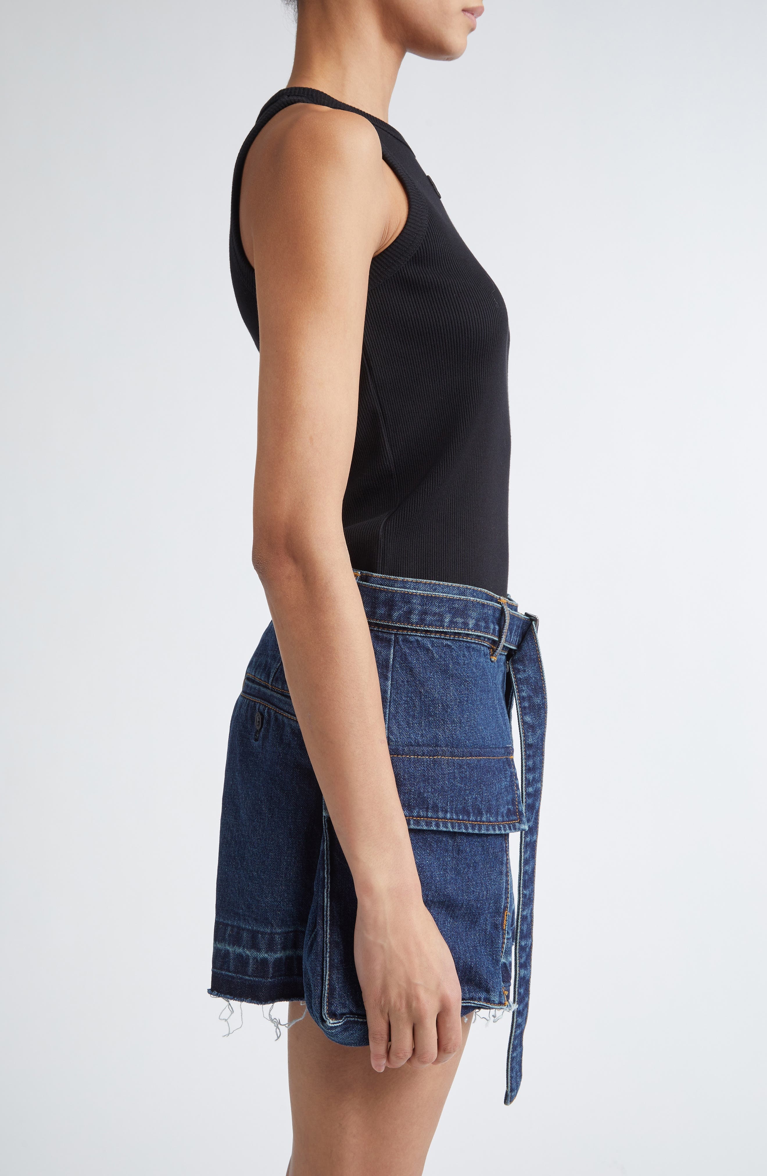 Sacai Embroidered Logo Rib Tank in Black at Nordstrom - 4