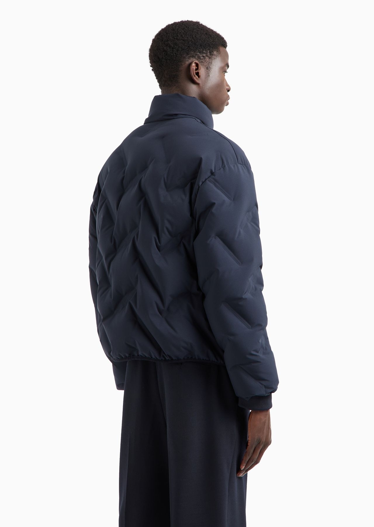 Full-zip nylon down jacket with all-over matelassé-effect micro eagle - 3