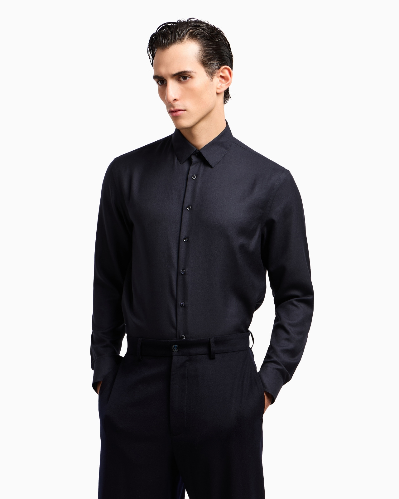 REGULAR-FIT SHIRT IN CASHMERE AND SILK TWILL - 4