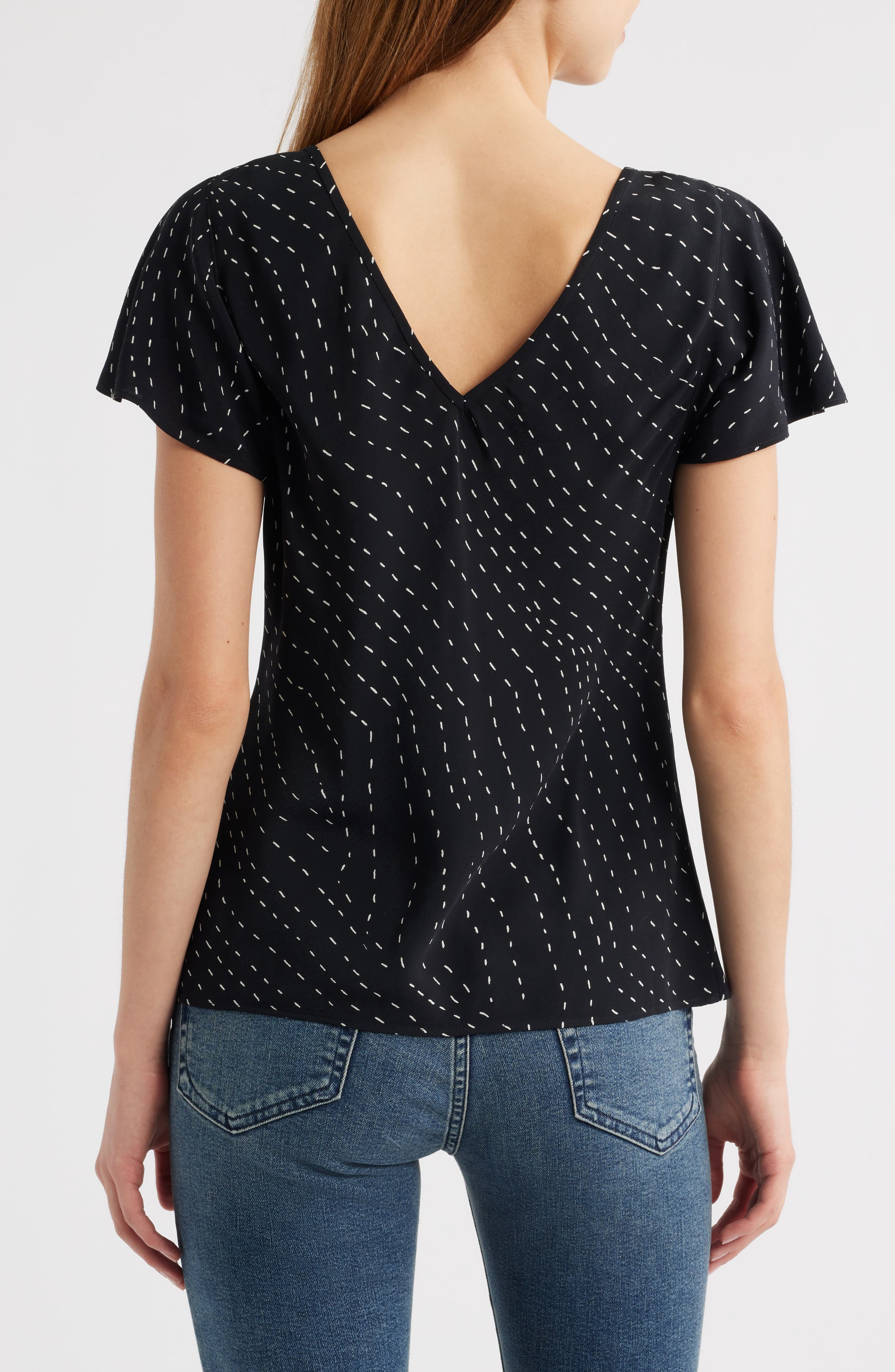 rag & bone Yvonne Print Flutter Sleeve Top in Black at Nordstrom - 2