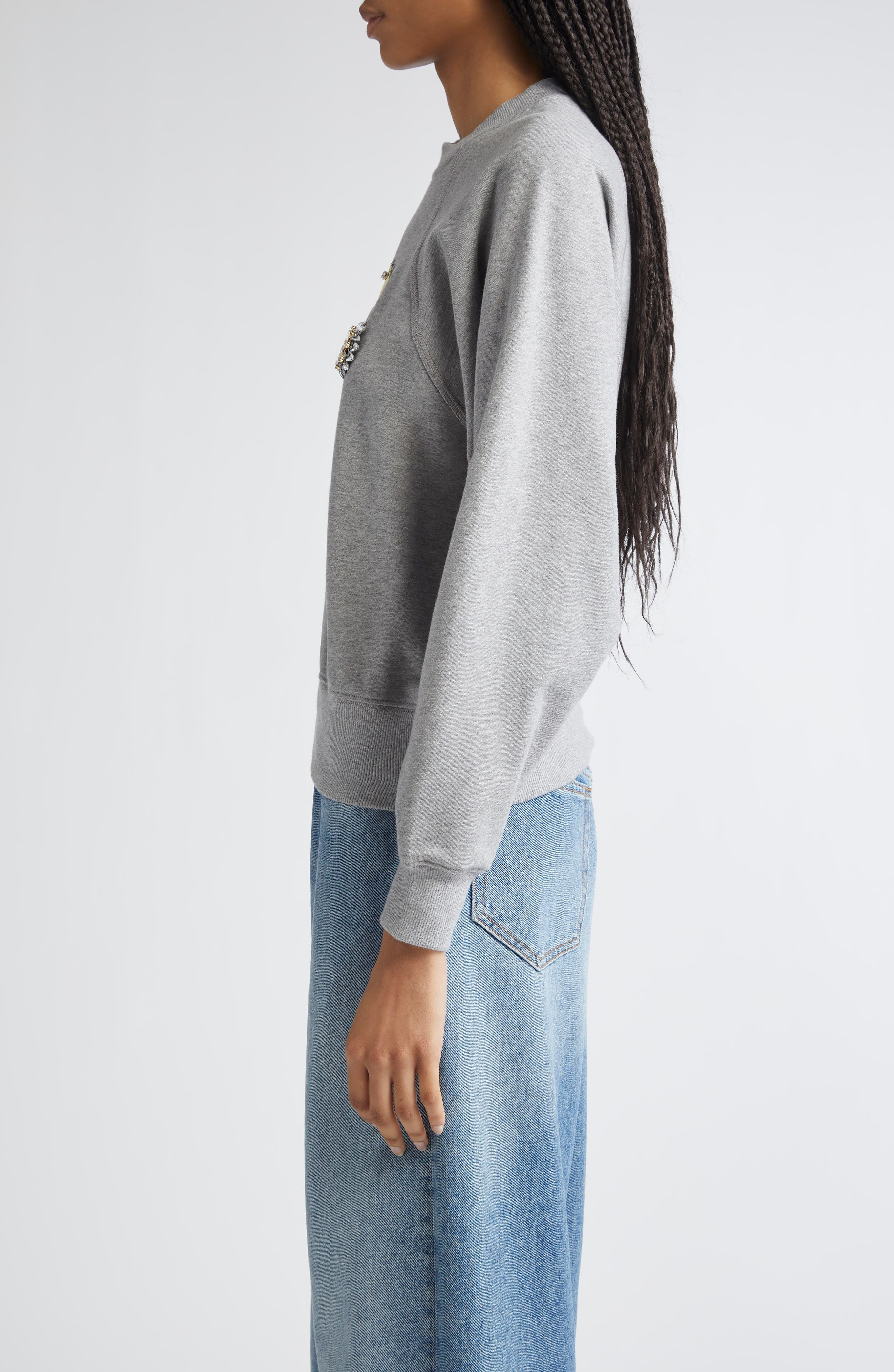 3.1 Phillip Lim Beaded Rabbit Embroidery Cotton Sweatshirt in Grey Melange Multi at Nordstrom - 3