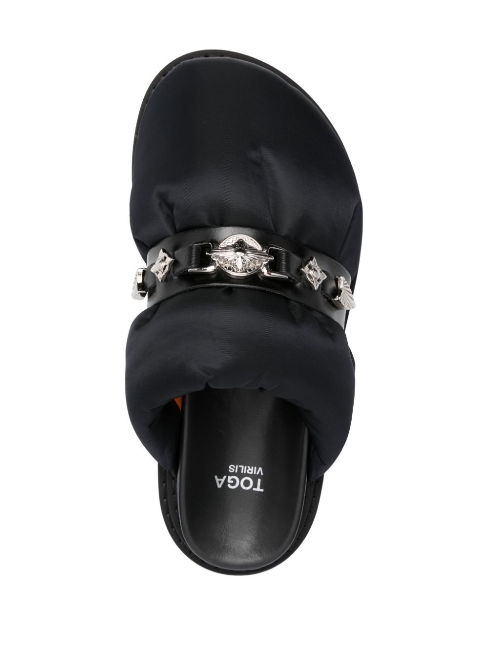 stud-embellished panelled leather slides - 4