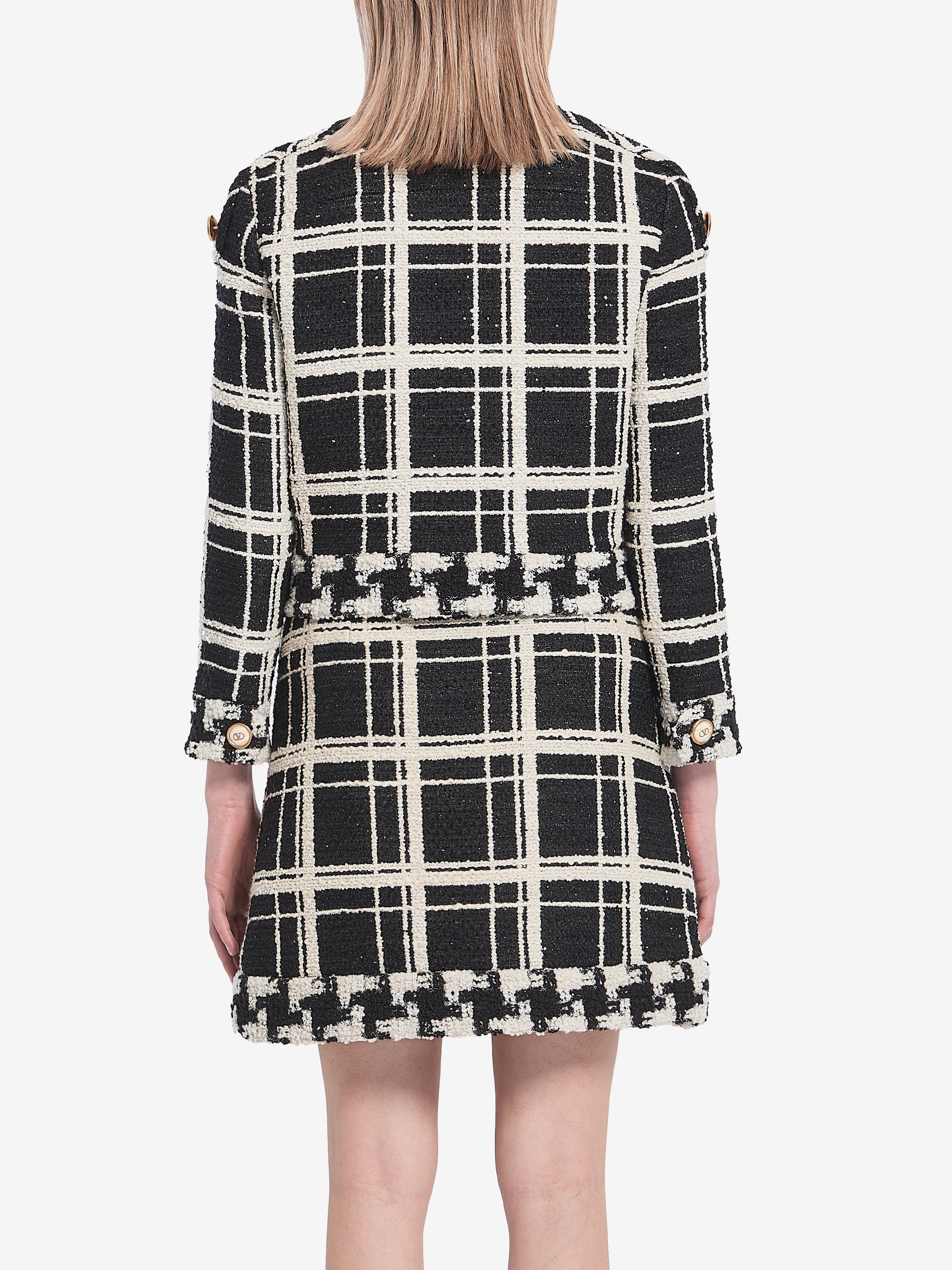 ジャケット VALENTINO Macro Check tweed caban Caban In Macro Check Tweed for Woman in Black/ivory