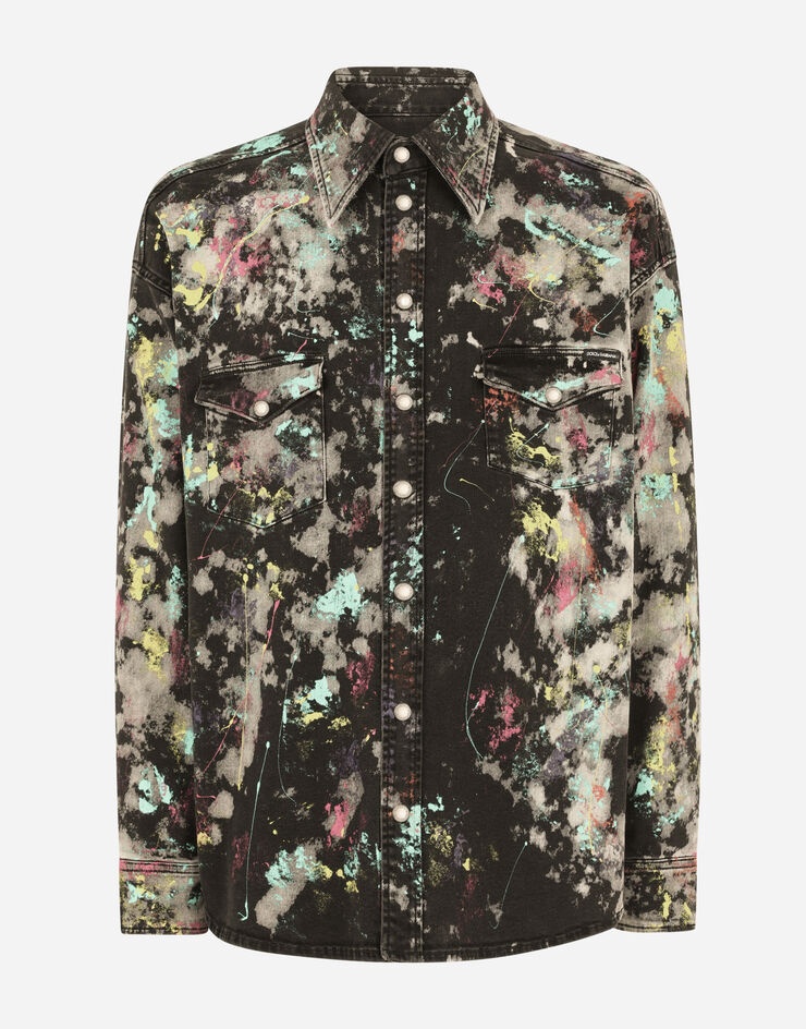 Black denim shirt with marbled print - 3