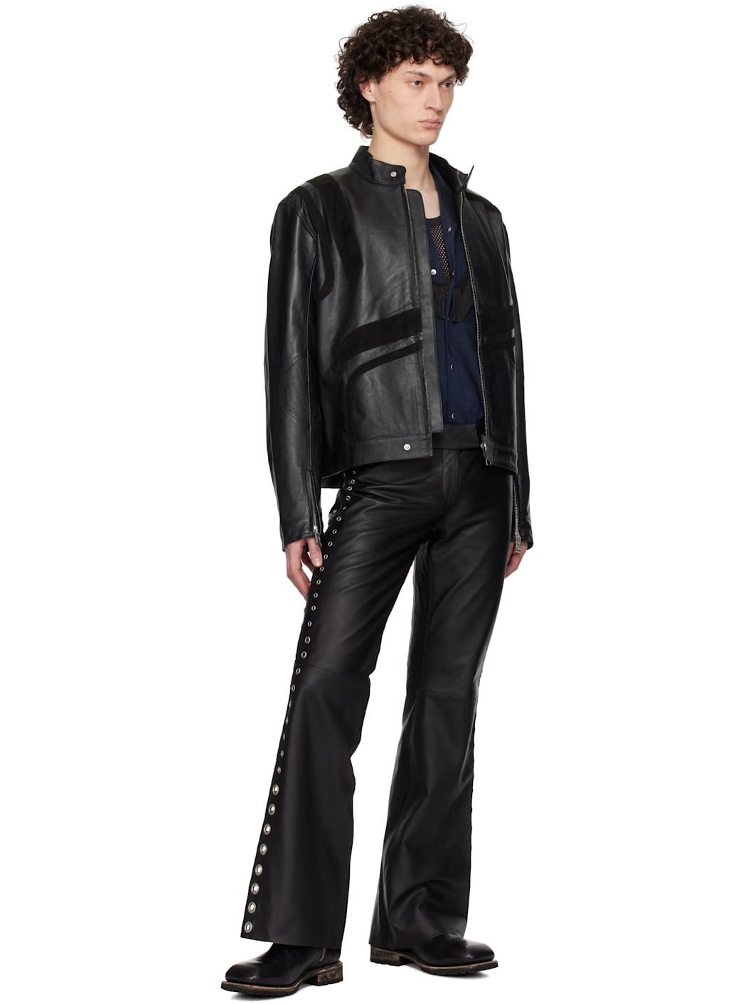 Black Hiro Leather Biker Jacket - 4