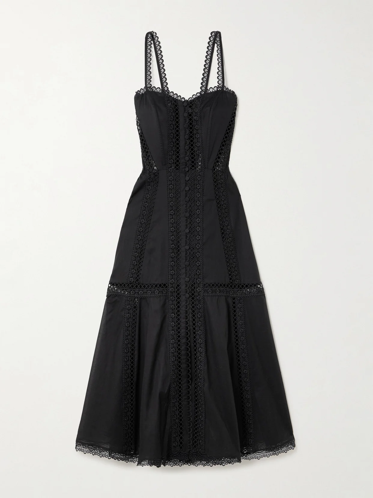 Dafelle Scalloped Guipure Lace-trimmed Cotton-blend Voile Midi Dress - 1