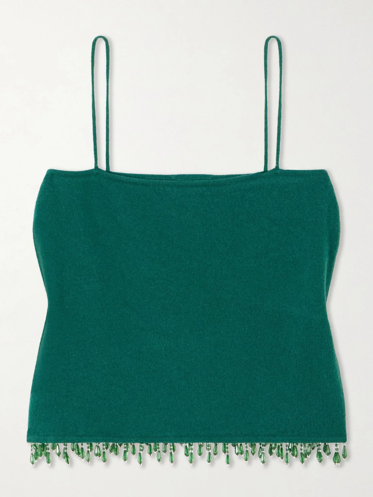 Fringed bead-embellished wool and cashmere-blend top Dark green - 1