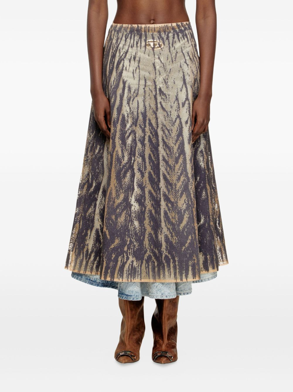 printed tulle midi skirt - 3