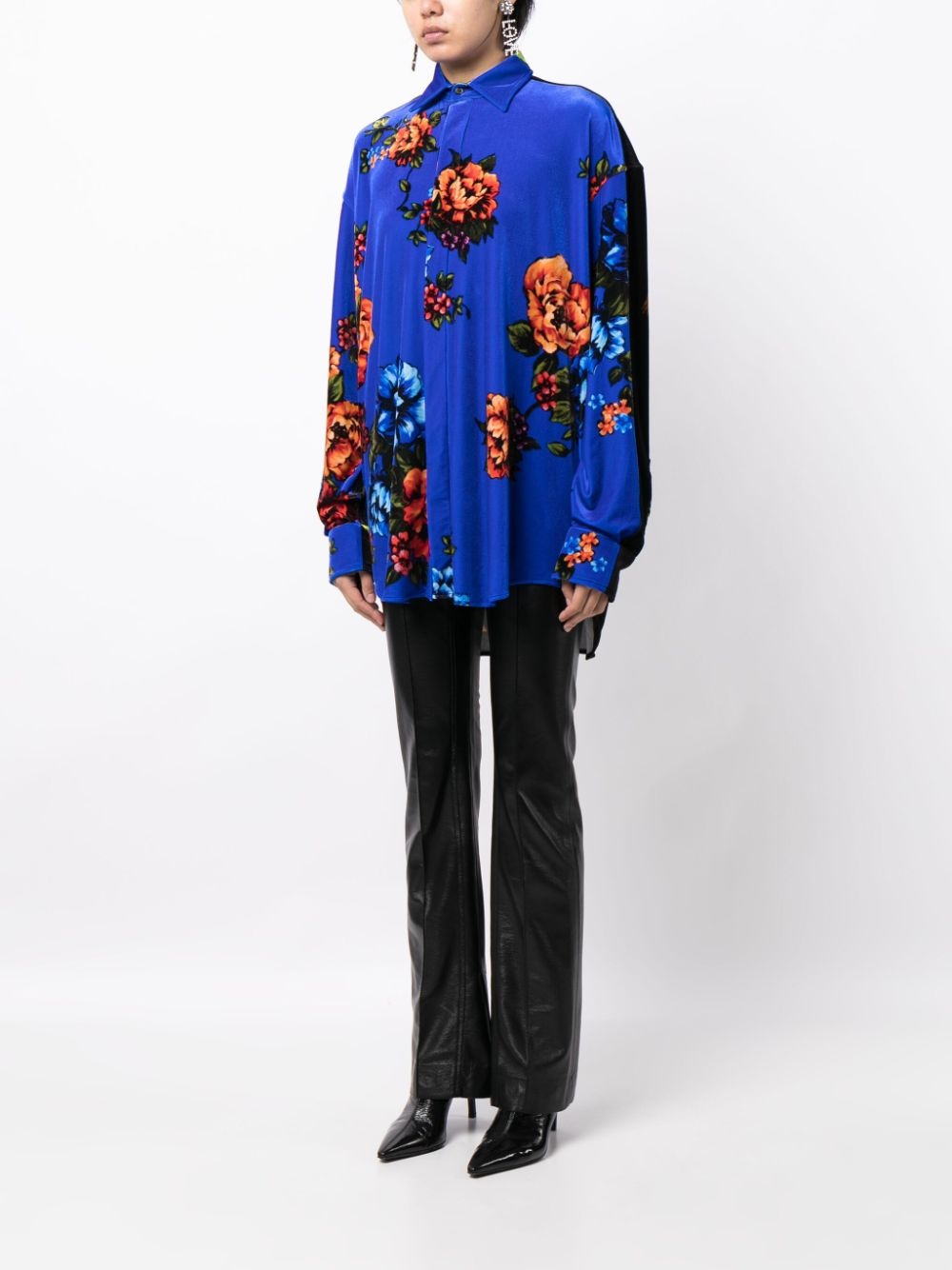 floral-print straight-point collar shirt - 3