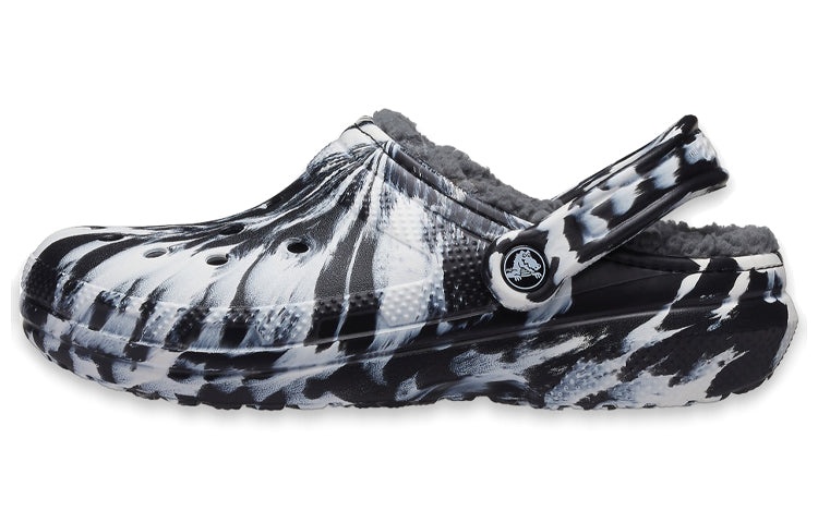(WMNS) Crocs Classic Lined Clog Outdoor Sandals 'Marbled White Black' 207180-103 - 2