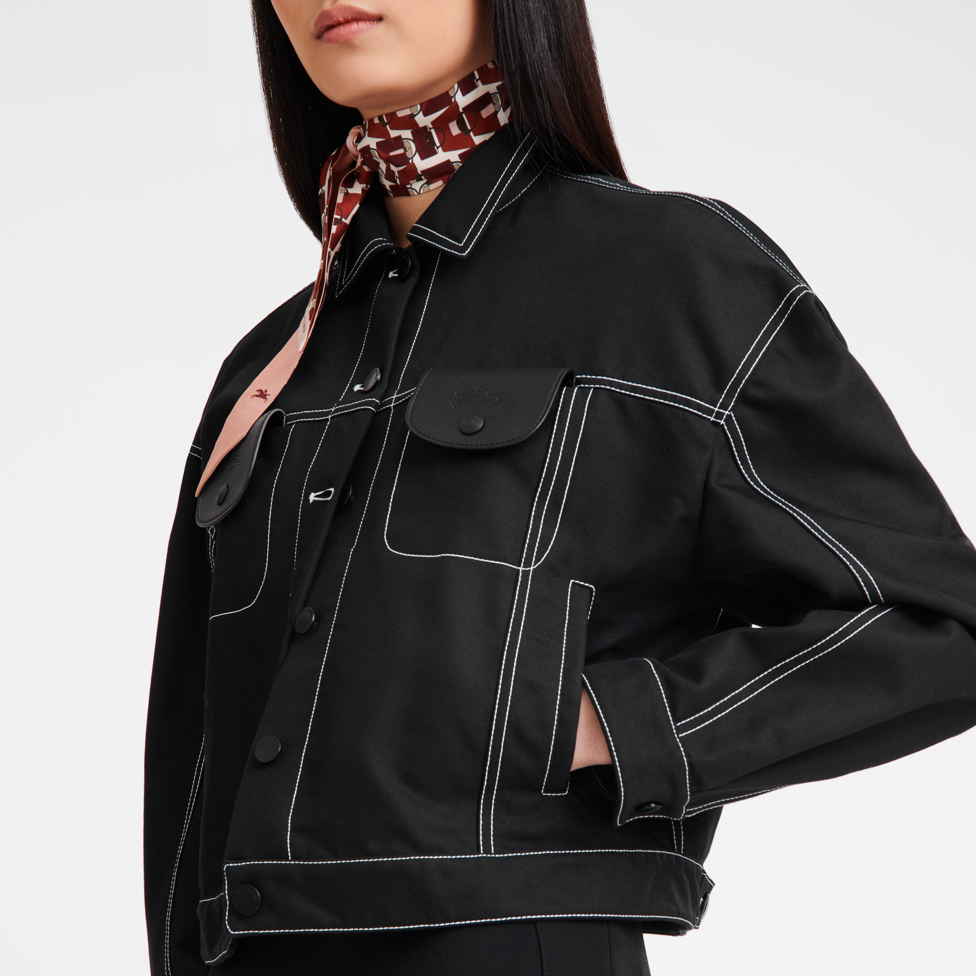 Topstitching short jacket Black - Gabardine - 4